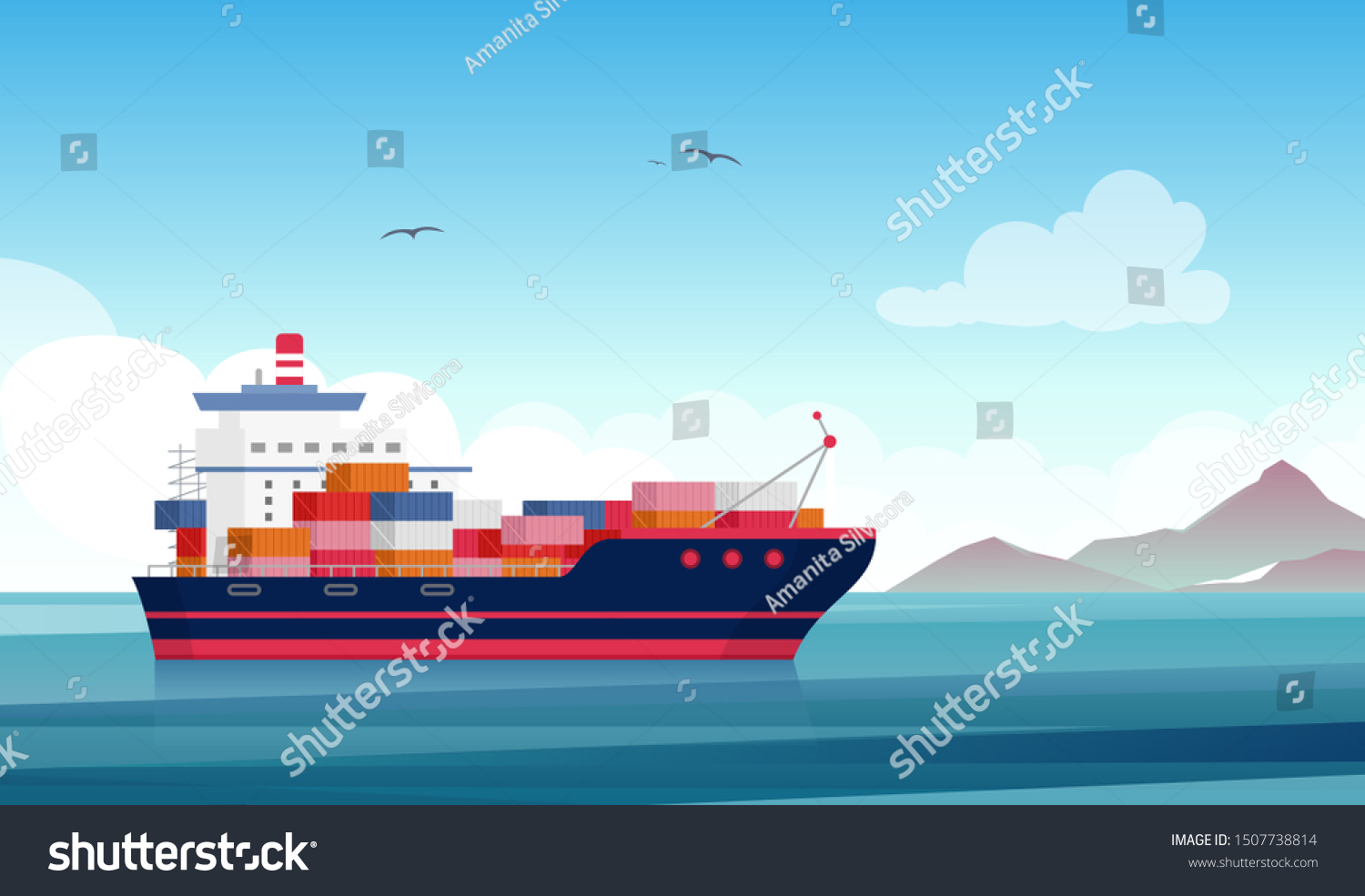 Cargo Ship Flat Vector Illustration Container Stock Vector (royalty 