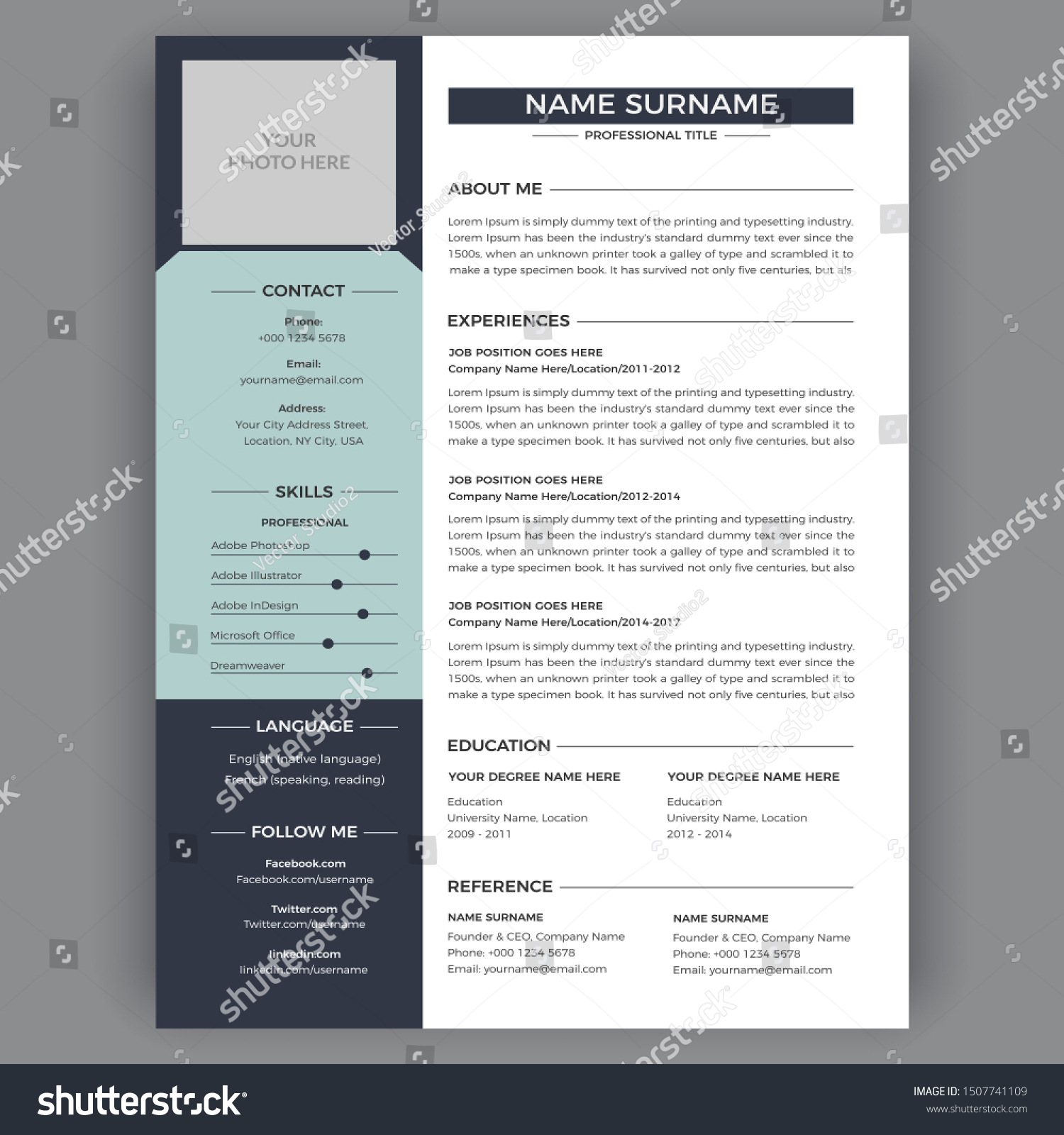 Minimal Professional Cv Resume Template Minimalist Stock Vector ...