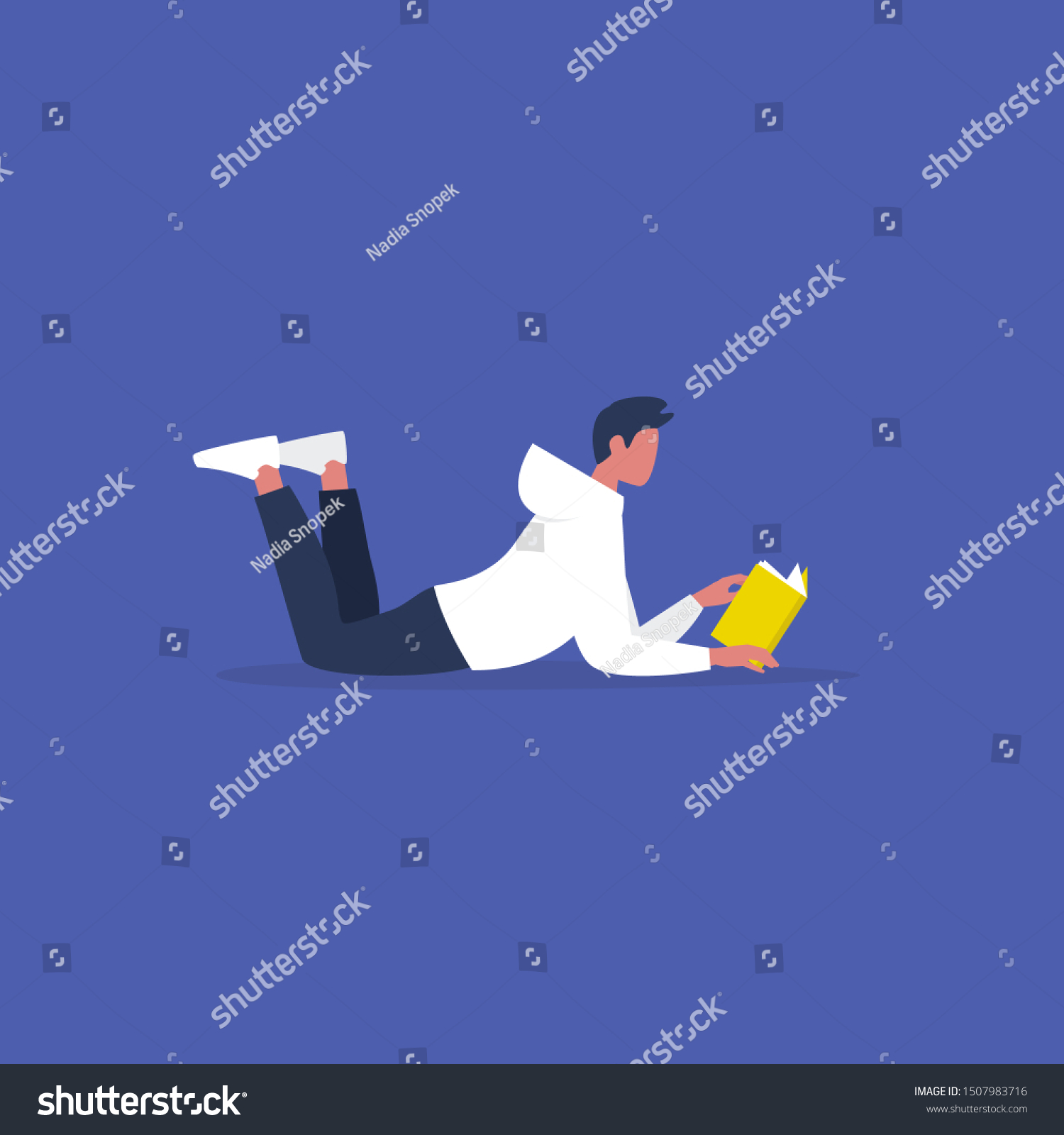 Reading Book Character Lying On Floor Stock Vector (Royalty Free ...