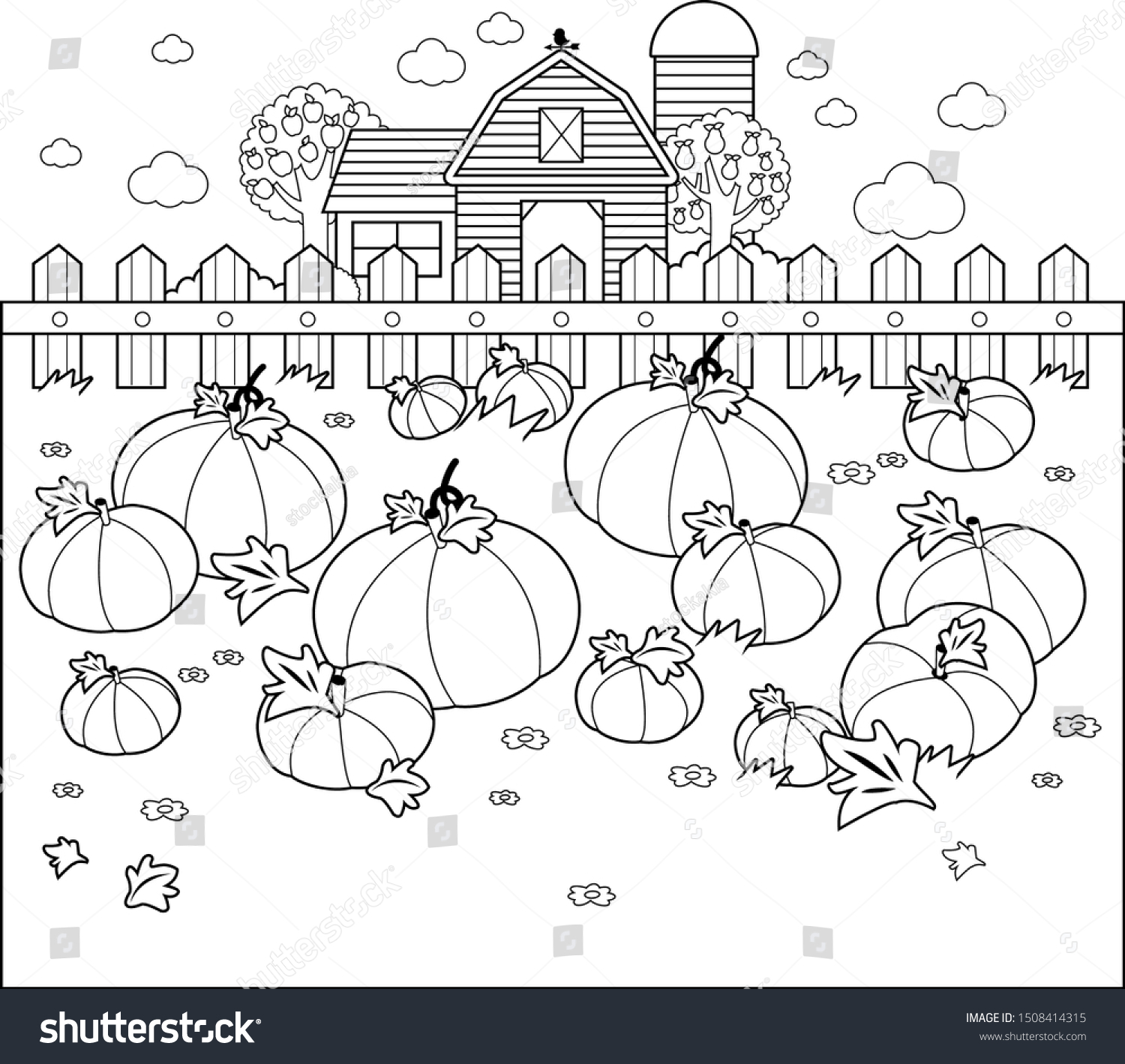 Farm Landscape Pumpkin Field Farmhouse Vector Stock Vector (Royalty ...