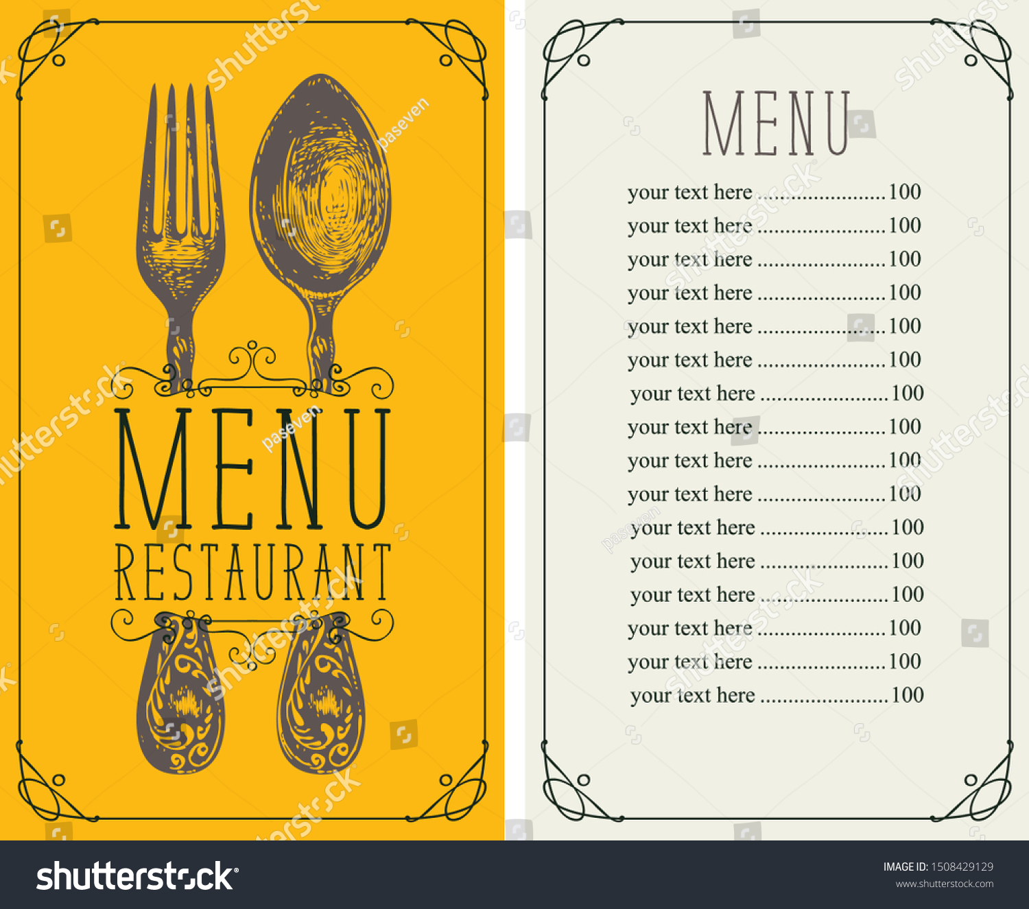 Vector Template Menu Restaurant Price List Stock Vector (Royalty Free ...