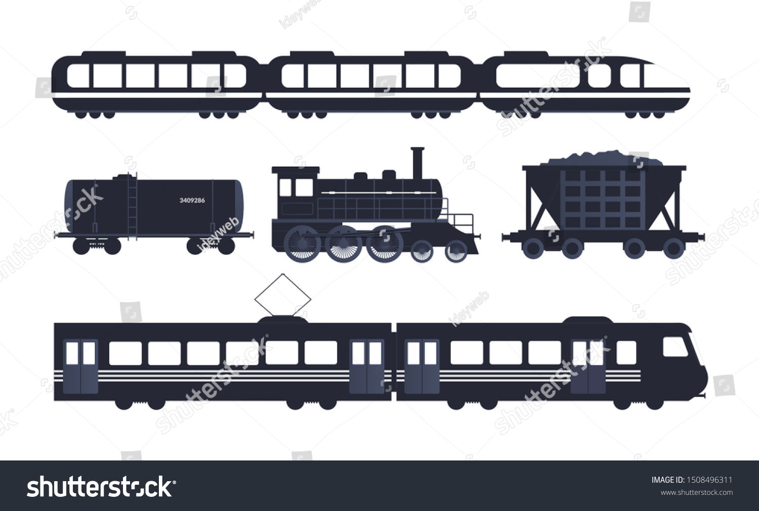 Vintage Train Silhouette Collection Railway Locomotive Stock Vector ...