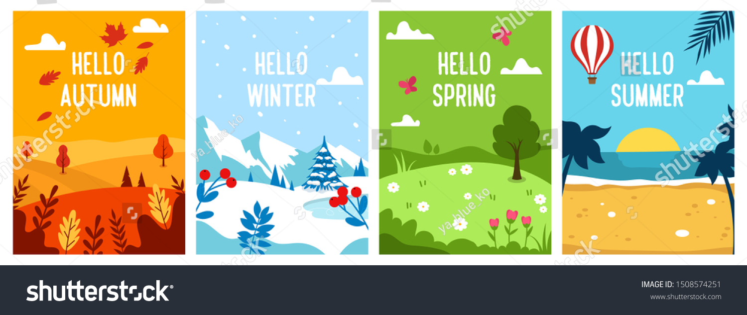 Seasons Backgrounds Autumn Spring Summer Winter Stock Vector (Royalty ...