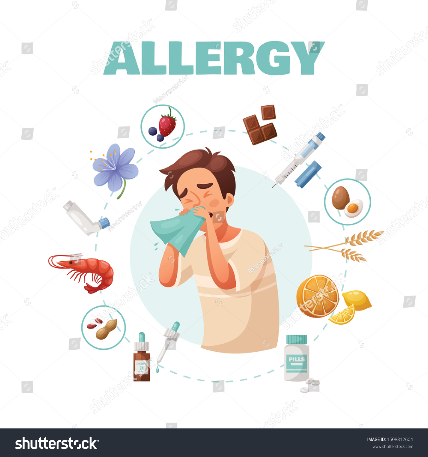 Allergy Concept Symptoms Treatment Common Allergens Stock Vector ...