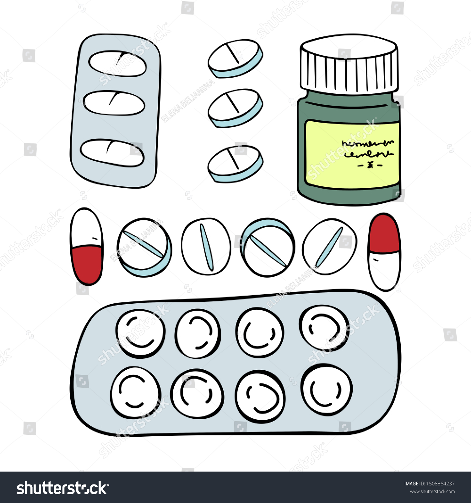 Set Various Types Pills Collection Drugs Stock Vector (Royalty Free ...