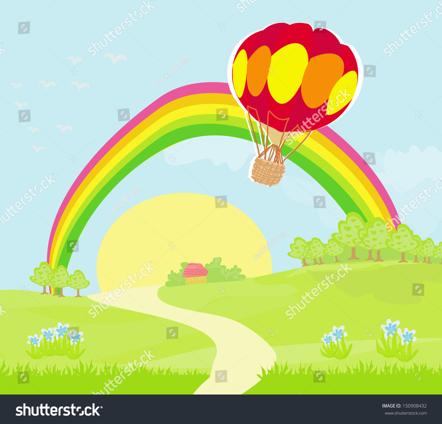 Fantasy Landscape Hot Air Balloon Stock Vector (Royalty Free) 150908432 ...