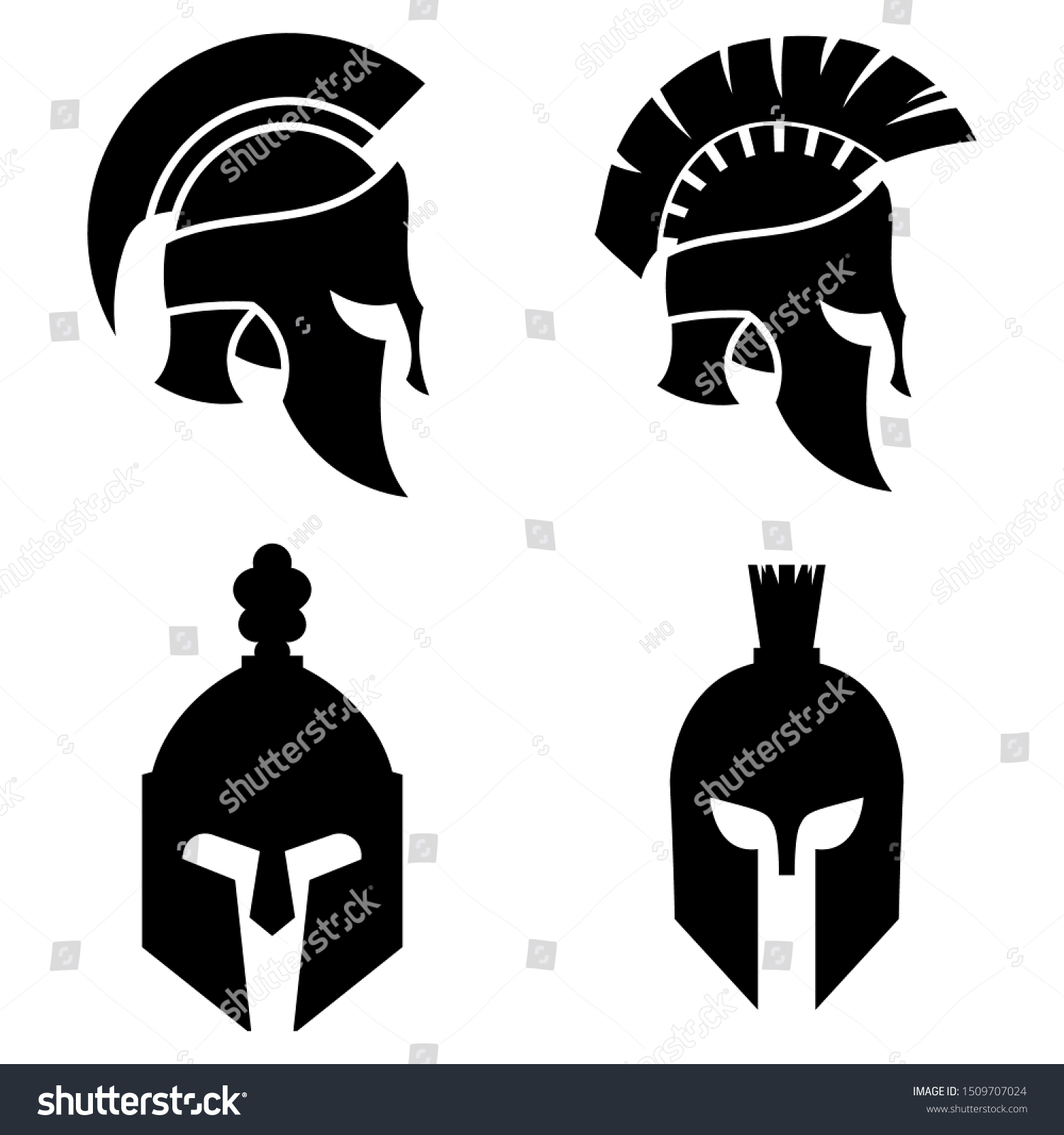 Silhouettes Spartan Helmet Isolated Background Vector Stock Vector ...