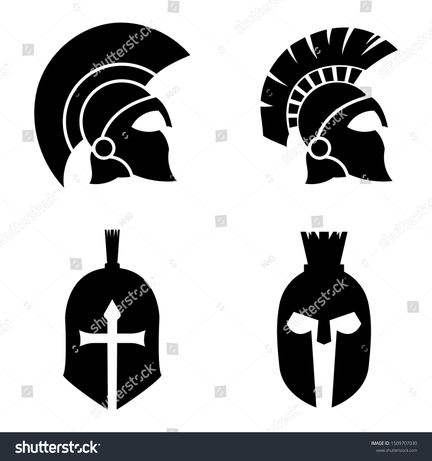 Silhouettes Spartan Helmet Isolated Background Vector Stock Vector ...