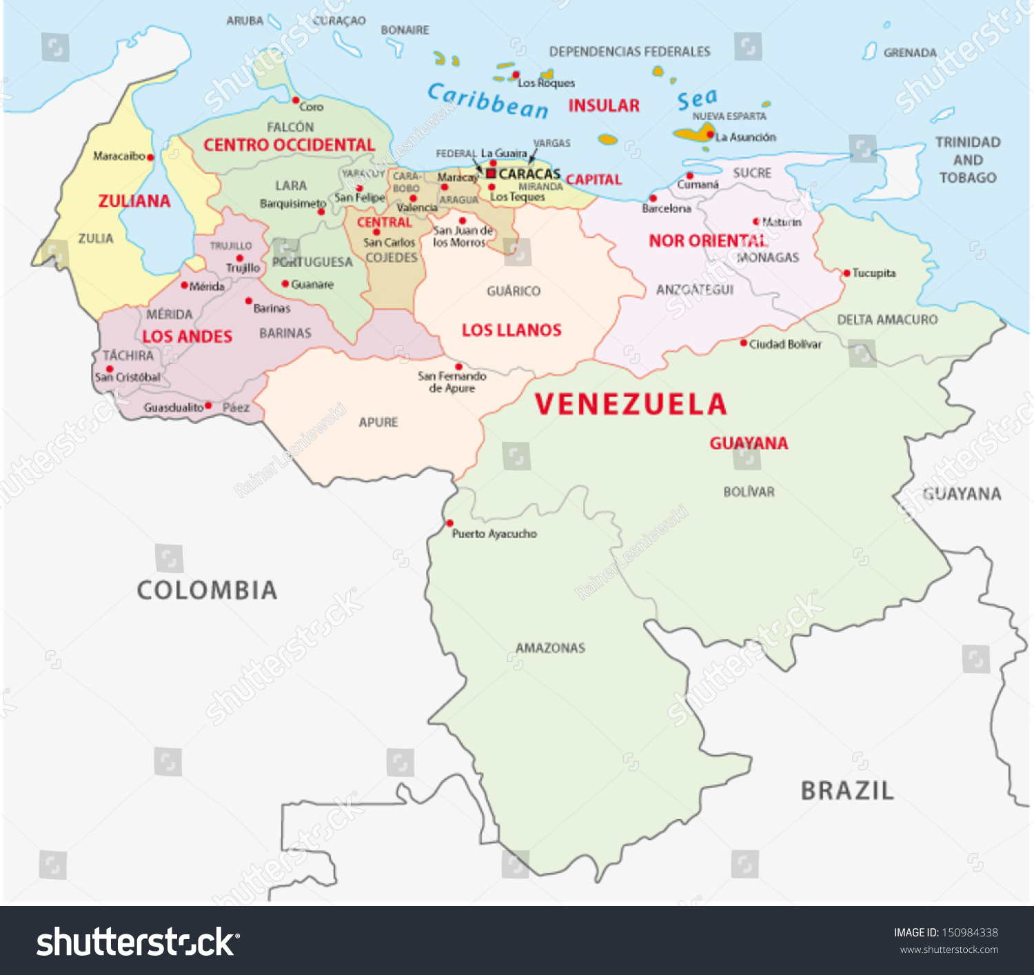 Stock Vector Venezuela Administrative Map 150984338 