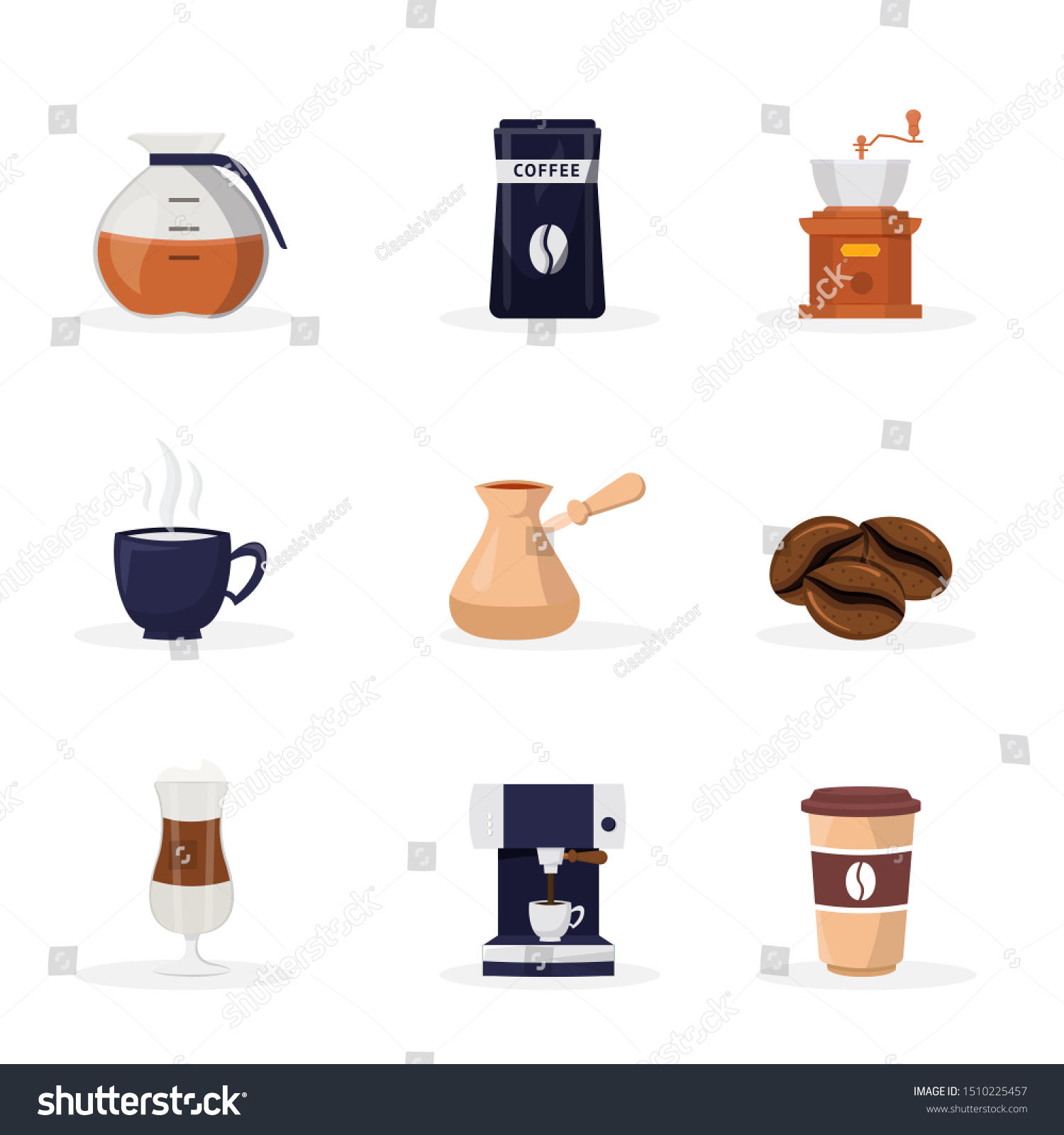 Coffee Shop Cartoon Flat Illustrations Set Stock Illustration ...