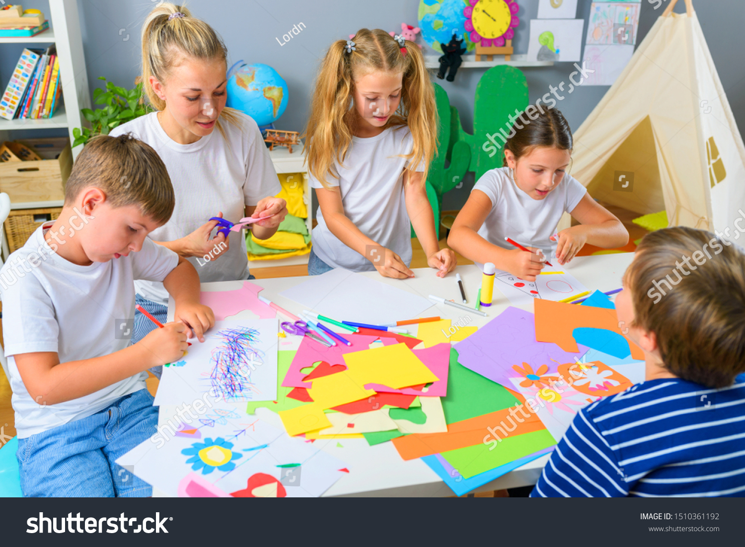 Preschool Teacher Children Kindergarten Creative Art Stock Photo ...