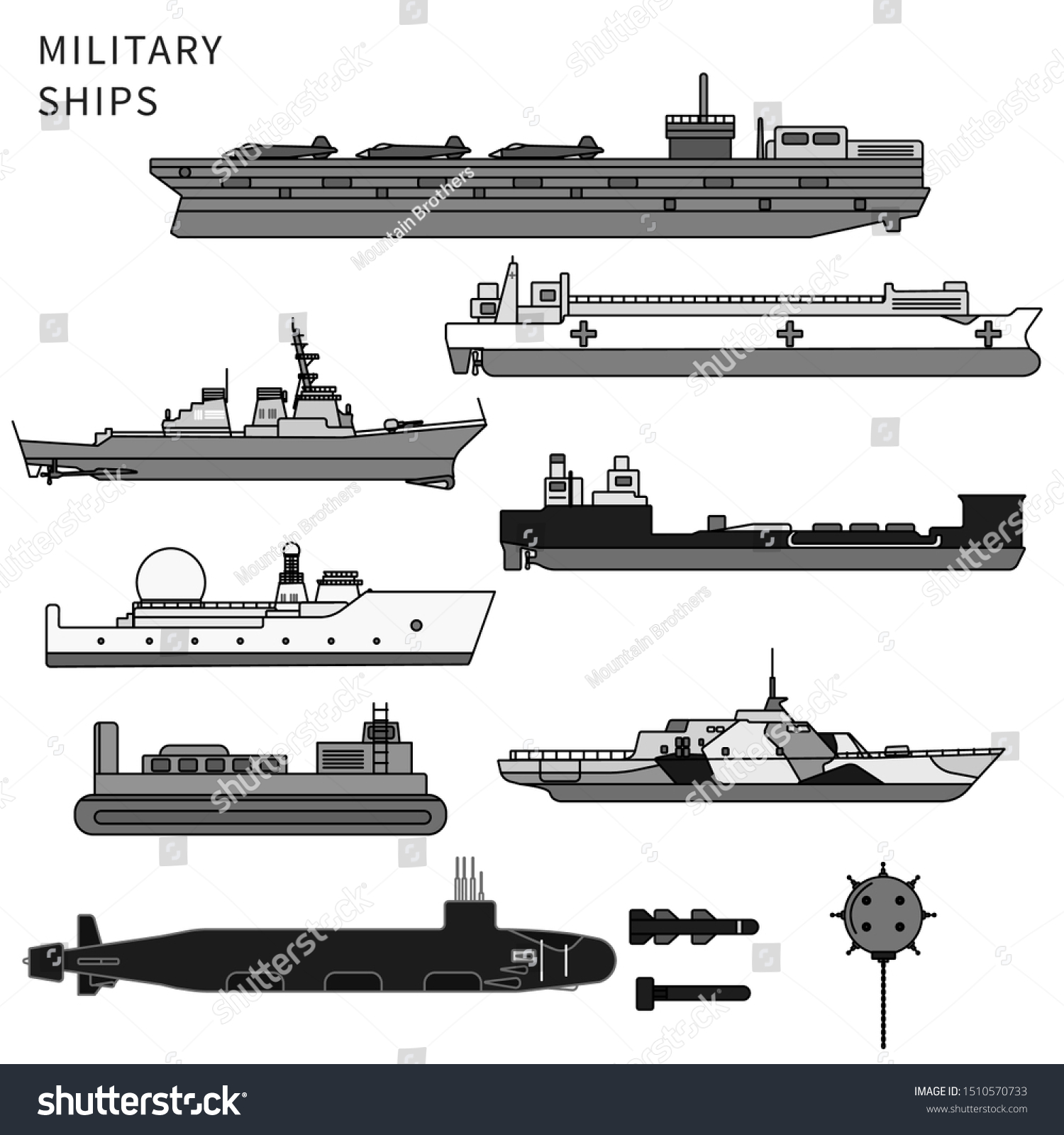 Military Ships Navy Ammunition Submarine Warship Stock Vector (Royalty ...