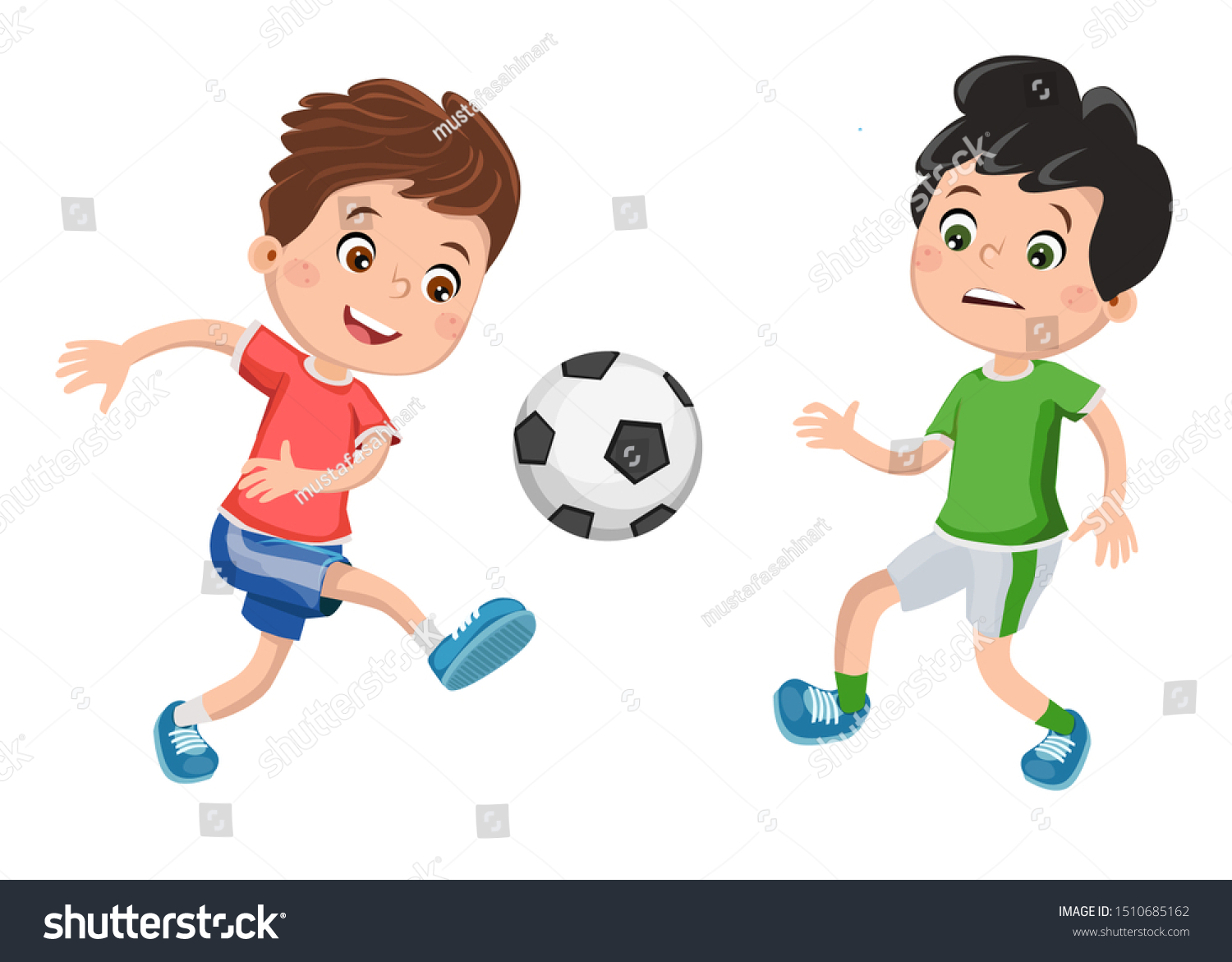 Vector Illustration Kids Playing Football Isolated Stock Vector ...