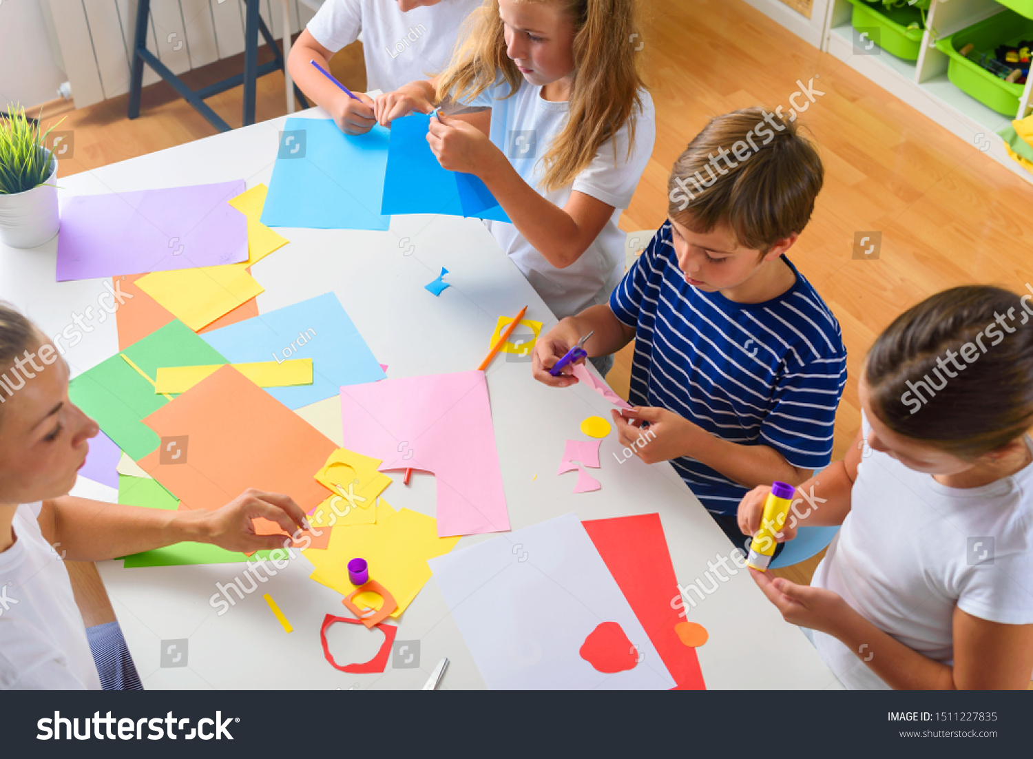 Preschool Teacher Children Kindergarten Creative Art Stock Photo 