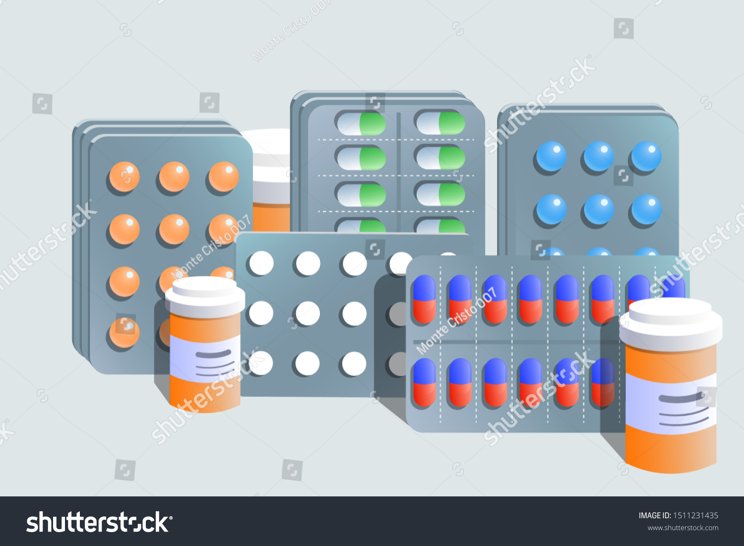 Different Medical Pills Bottles Healthcare Shopping Stock Vector ...