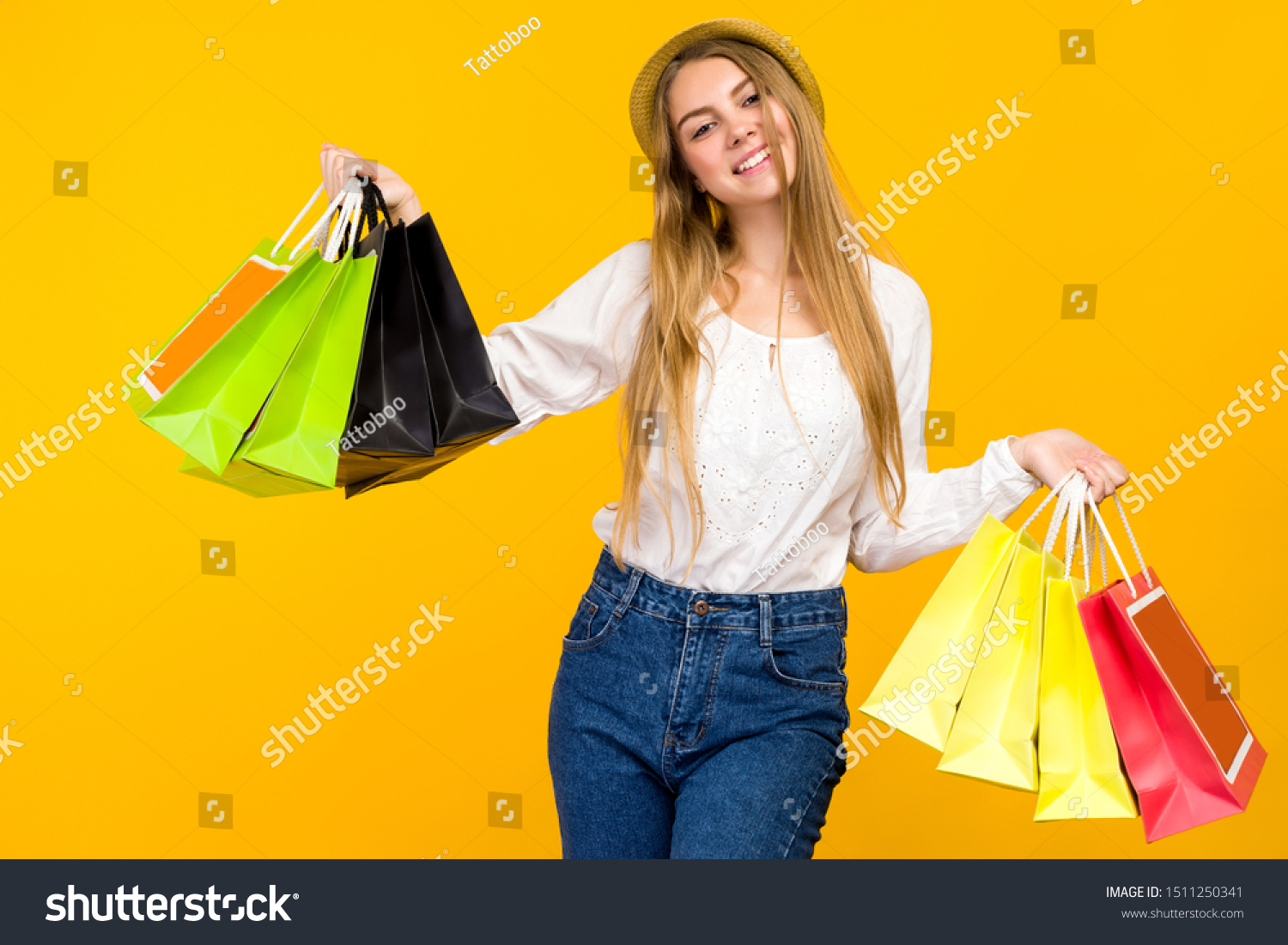 Caucasian Teenage Girl On Yellow Background Stock Photo 1511250341 ...