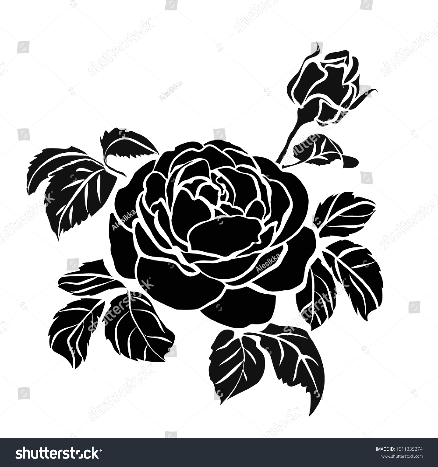 Silhouette Rose Isolated On White Background Stock Vector (Royalty Free ...