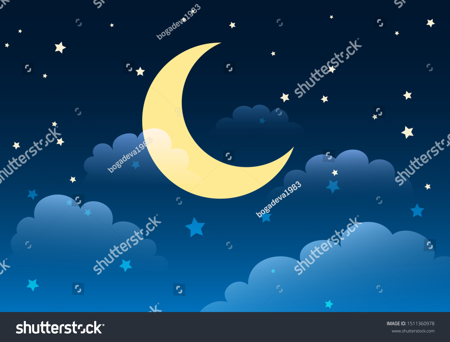 Abstract Starry Night Sky Moon Clouds Stock Vector (Royalty Free ...