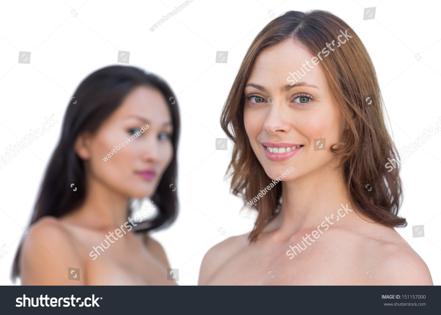 Attractive Nude Models Posing Smiling Camera Stock Photo