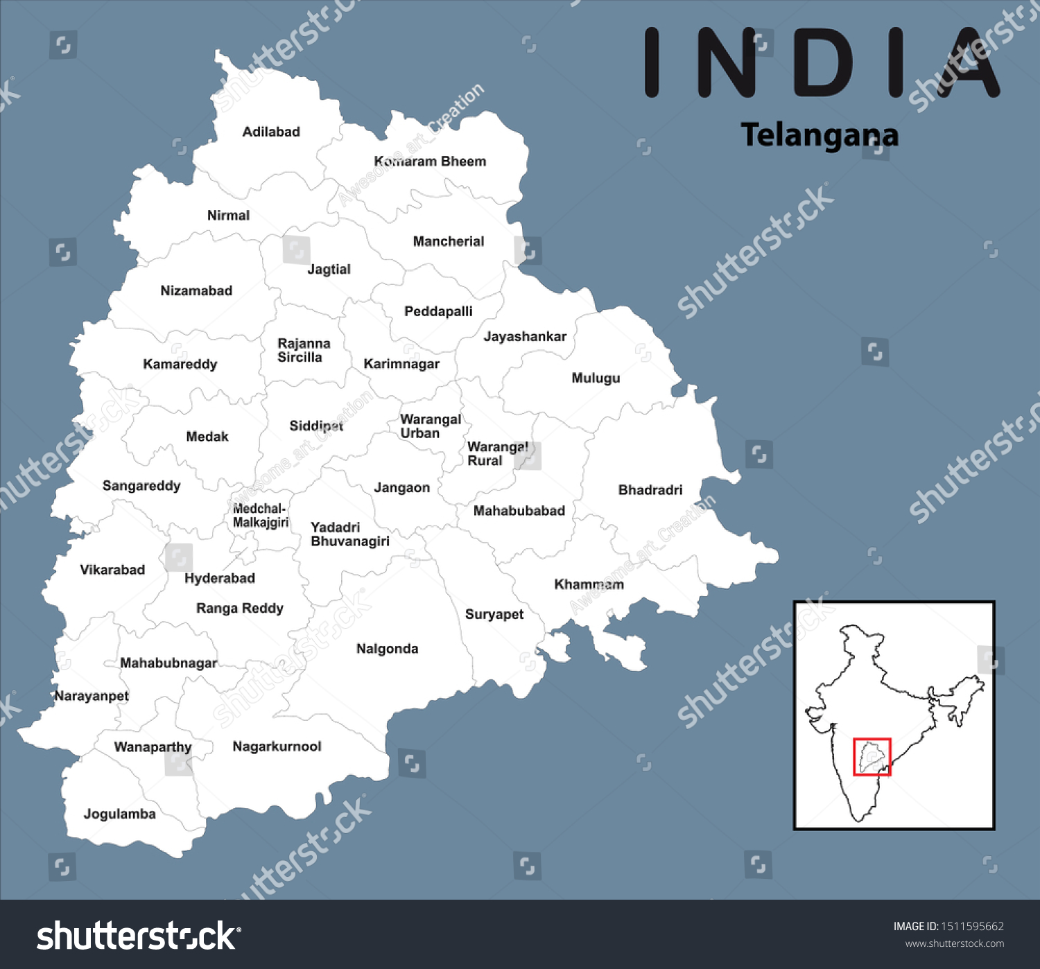 Vector Illustration Telangana Map Stock Vector (Royalty Free ...