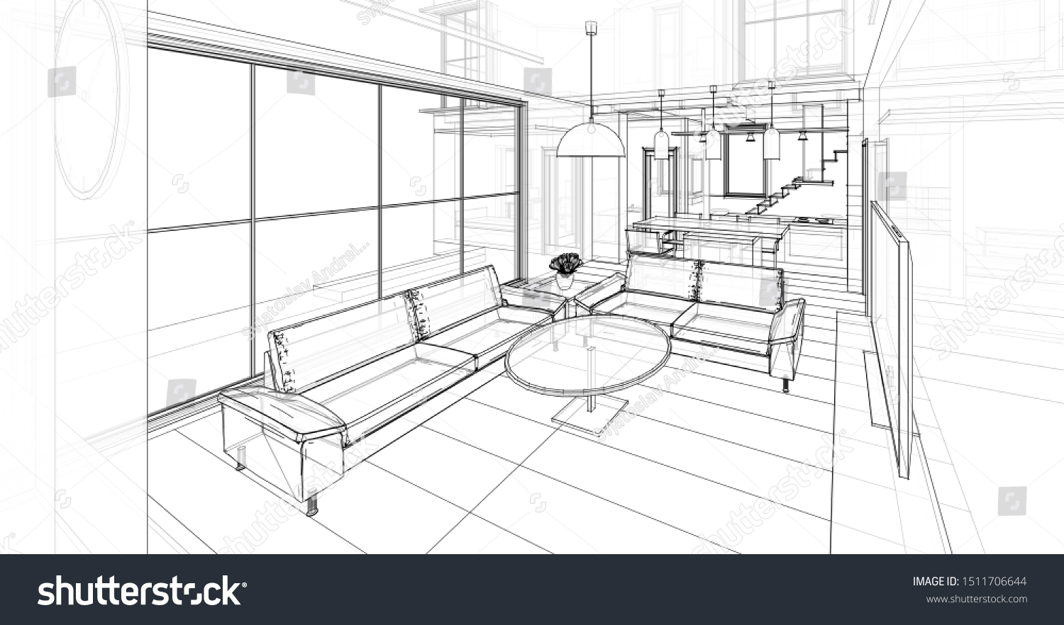 Interior Kitchen Living Room 3d Illustration Stock Illustration ...