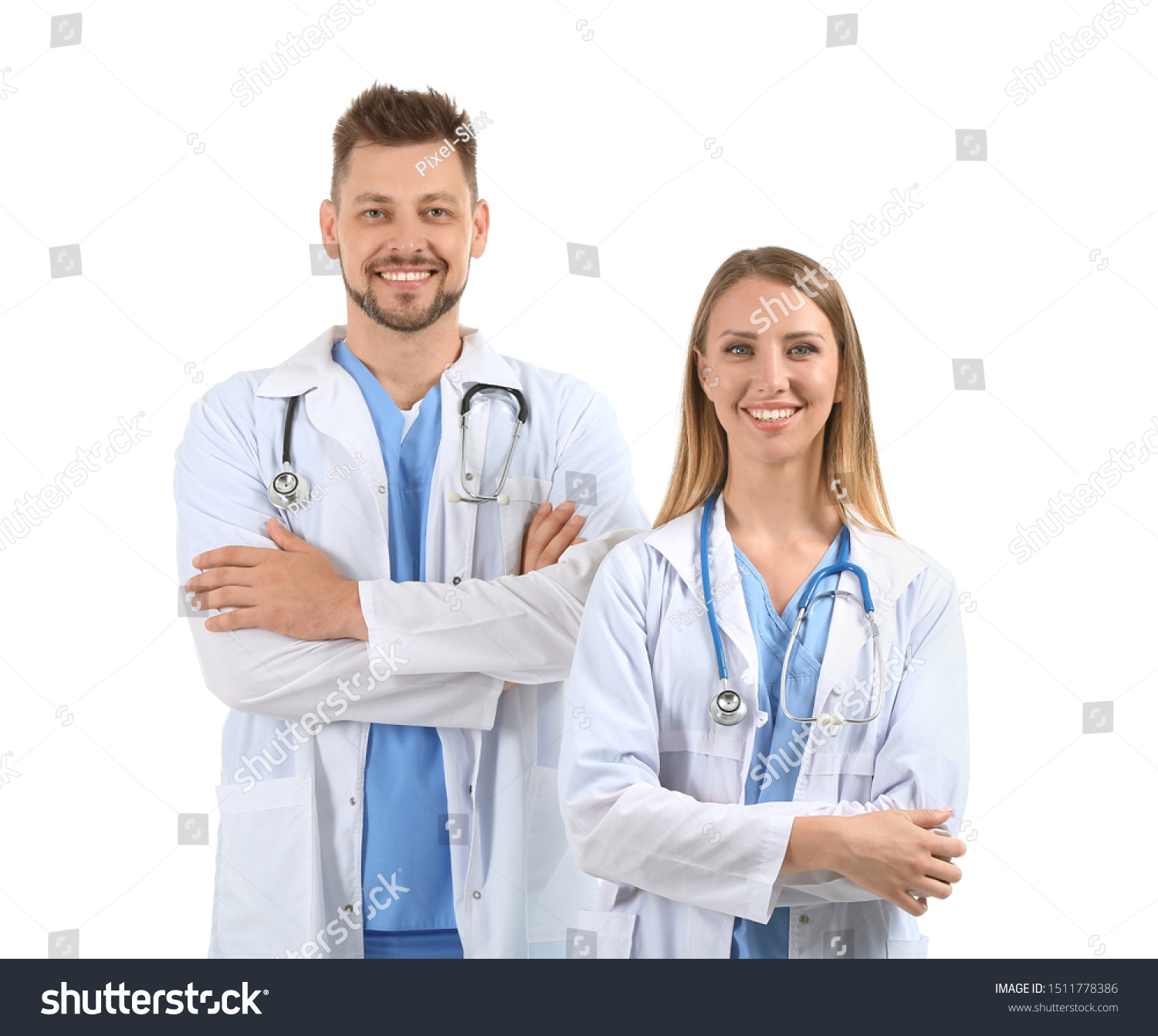 Male Female Doctors On White Background Stock Photo 1511778386 ...