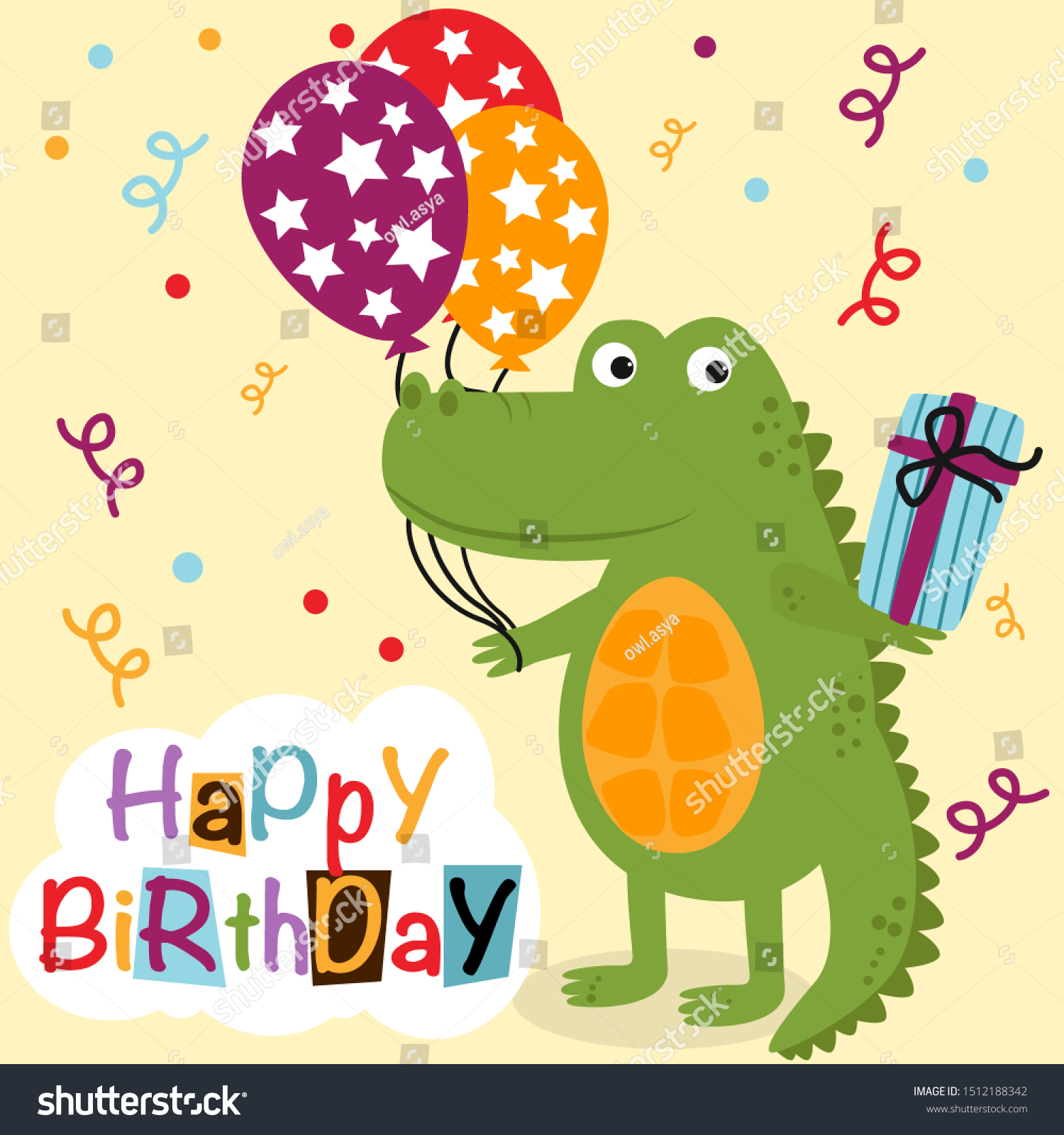 Happy Birthday Poster Crocodile Vector Illustration Stock Vector ...