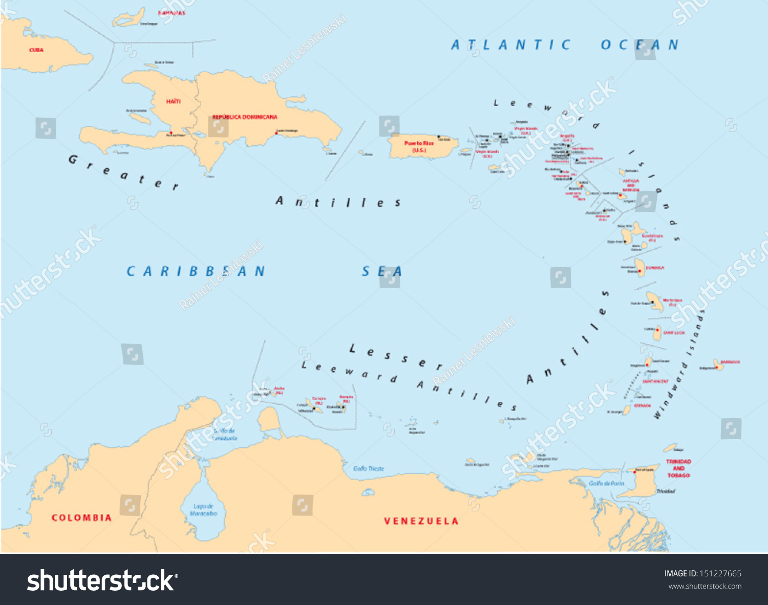Малые Антильские острова на контурной карте