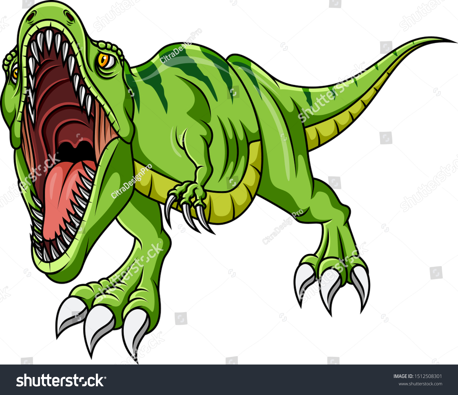 Cartoon Angry Green Dinosaur Growling Stock Vector (Royalty Free ...