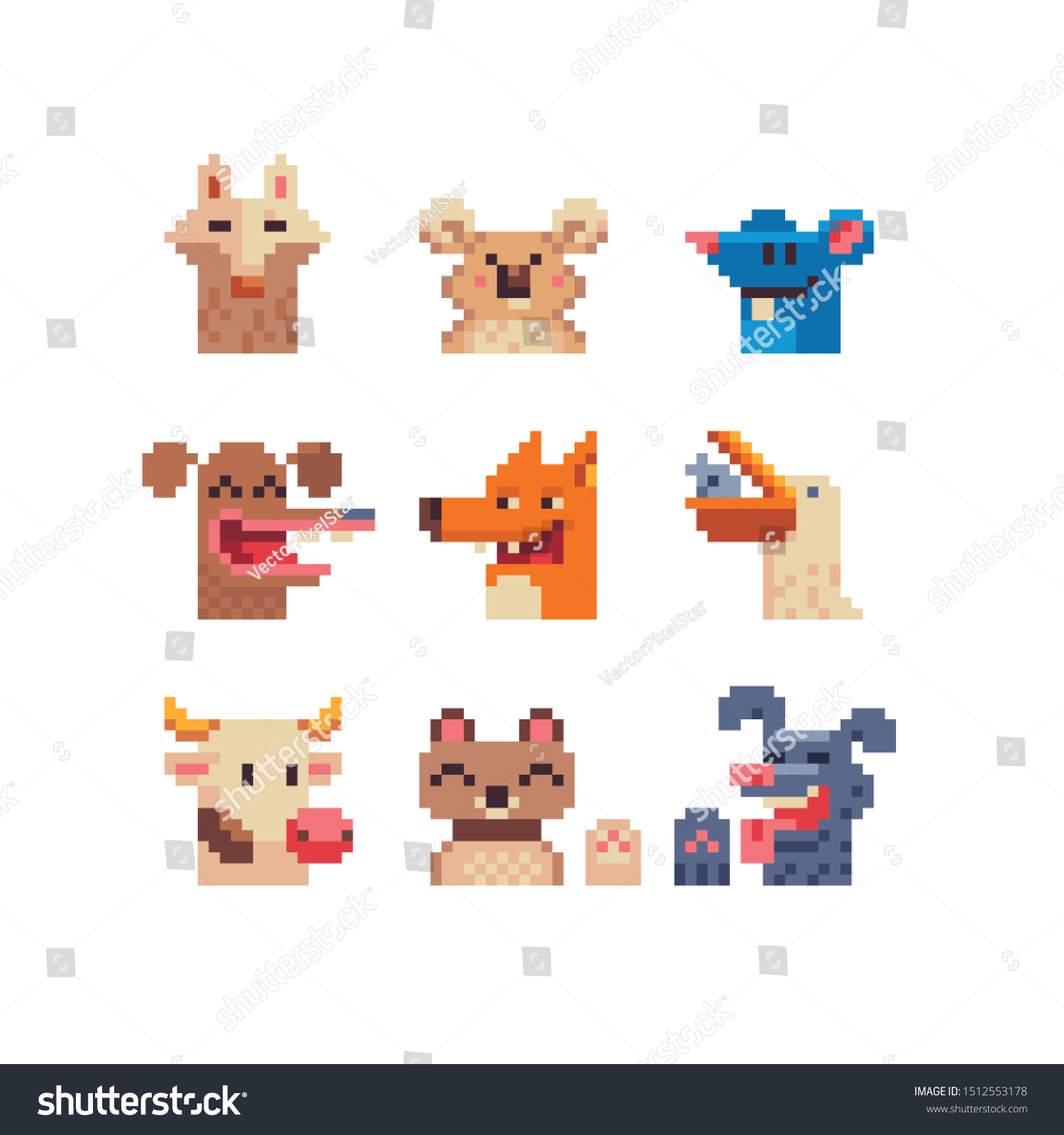 Animals Pixel Art Icons Set Mosaic Stock Vector (royalty Free 