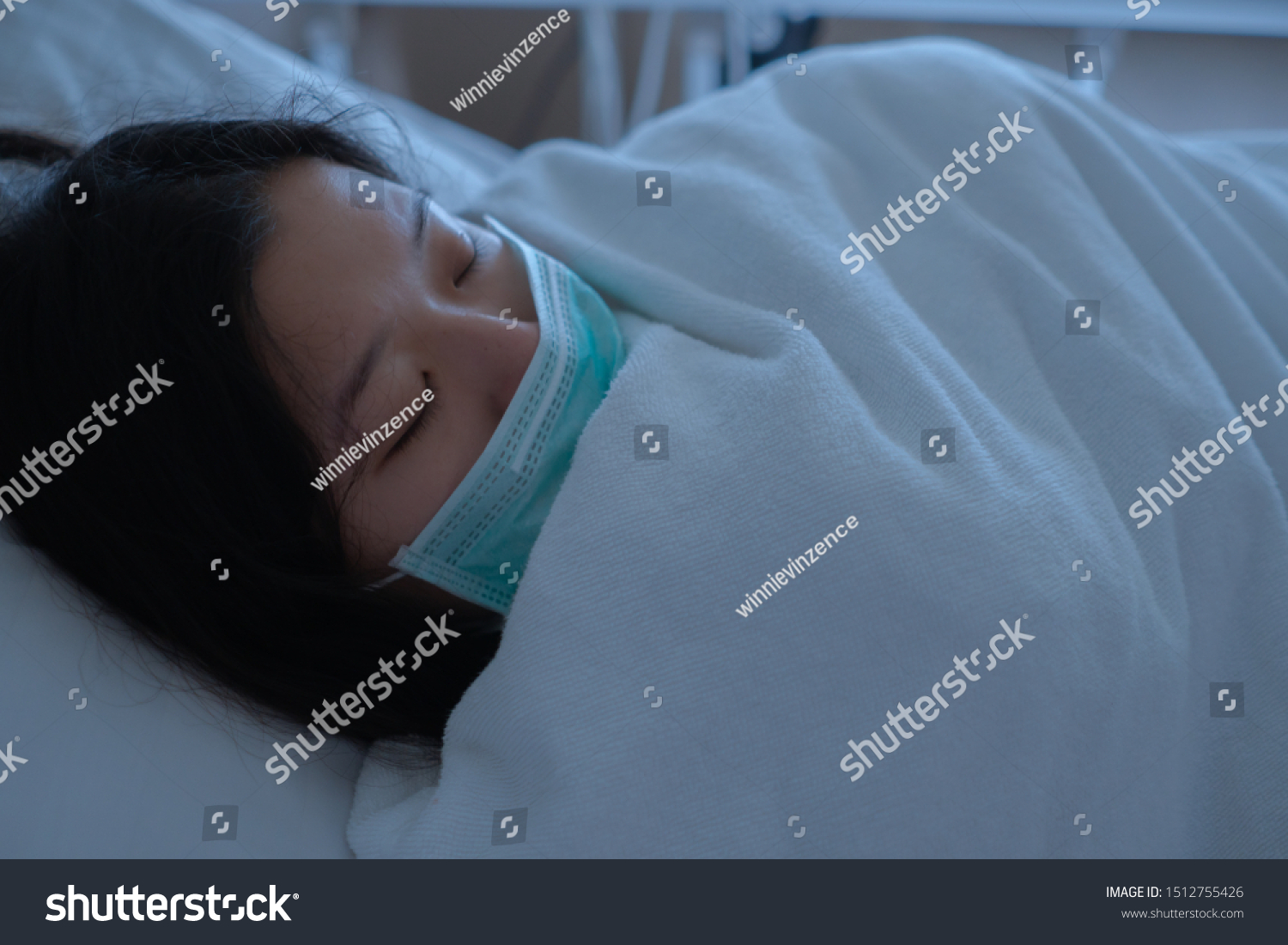 Asian Female Patient Sleeping On Hospital Stock Photo 1512755426 ...