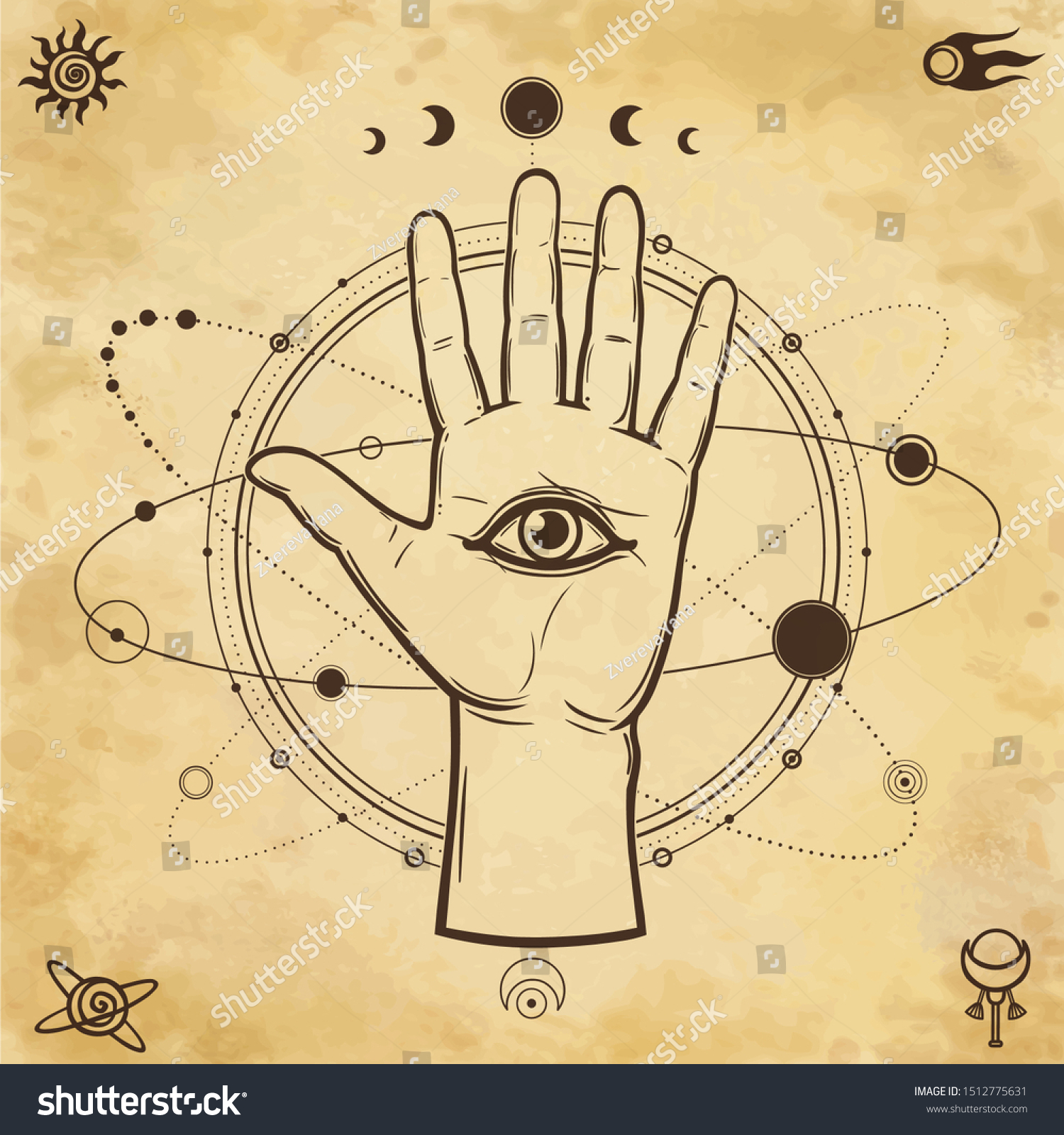 Mystical Drawing Human Hand Holds Universe Stock Vector (Royalty Free ...