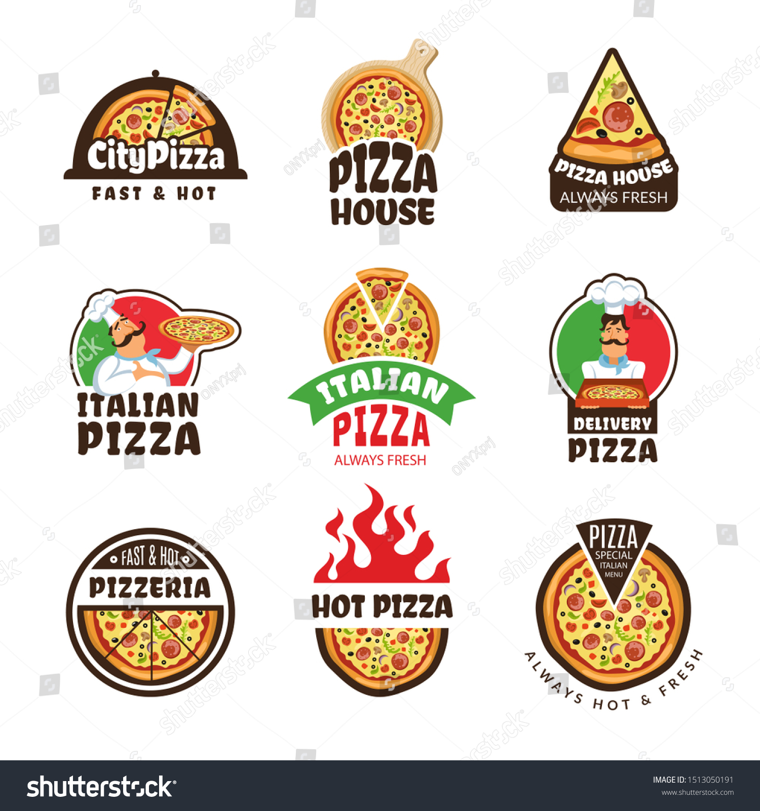 Pizzeria Logo Italian Pizza Ingredients Restaurant Stock Illustration ...