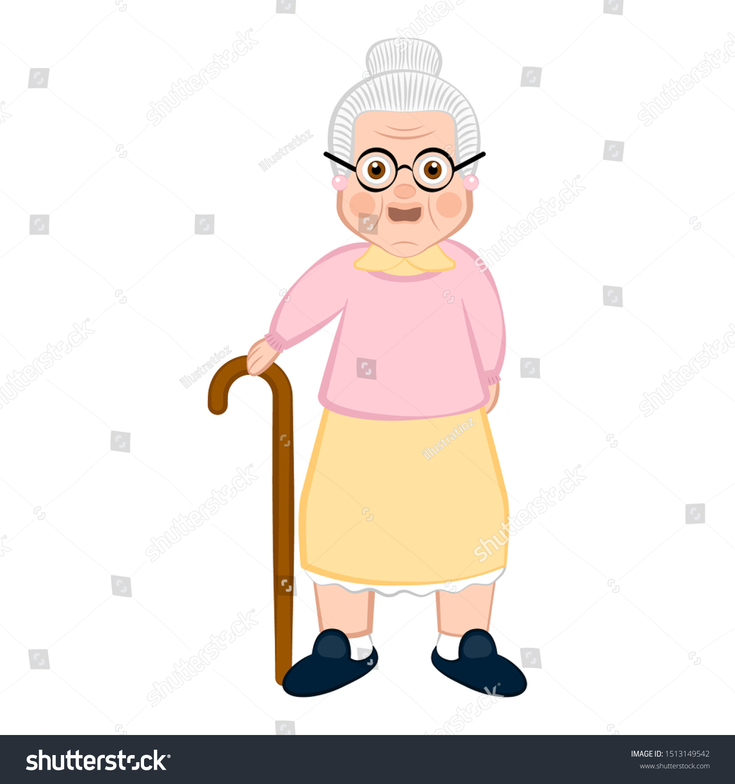 Isolated Grandmother Cartoon Wooden Walking Stick Stock Vector (Royalty ...