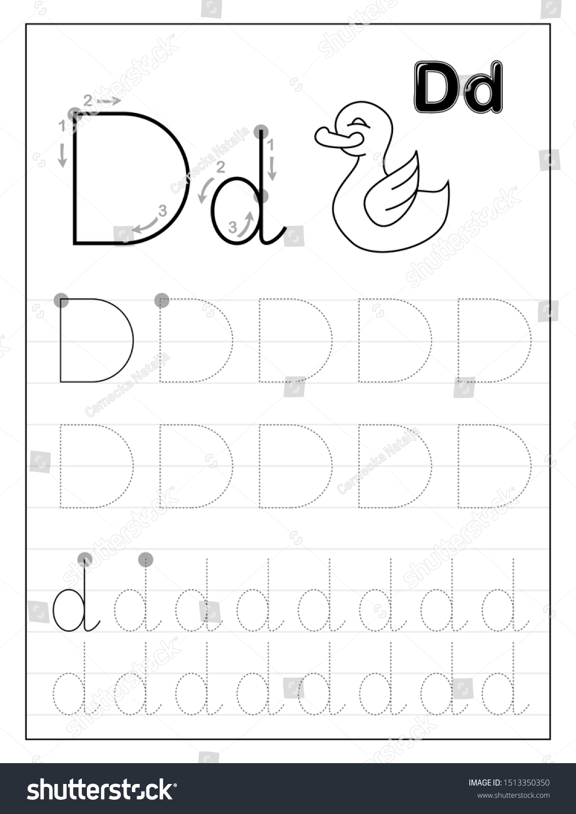 tracing alphabet letter d black white stock vector royalty free 1513350350 shutterstock