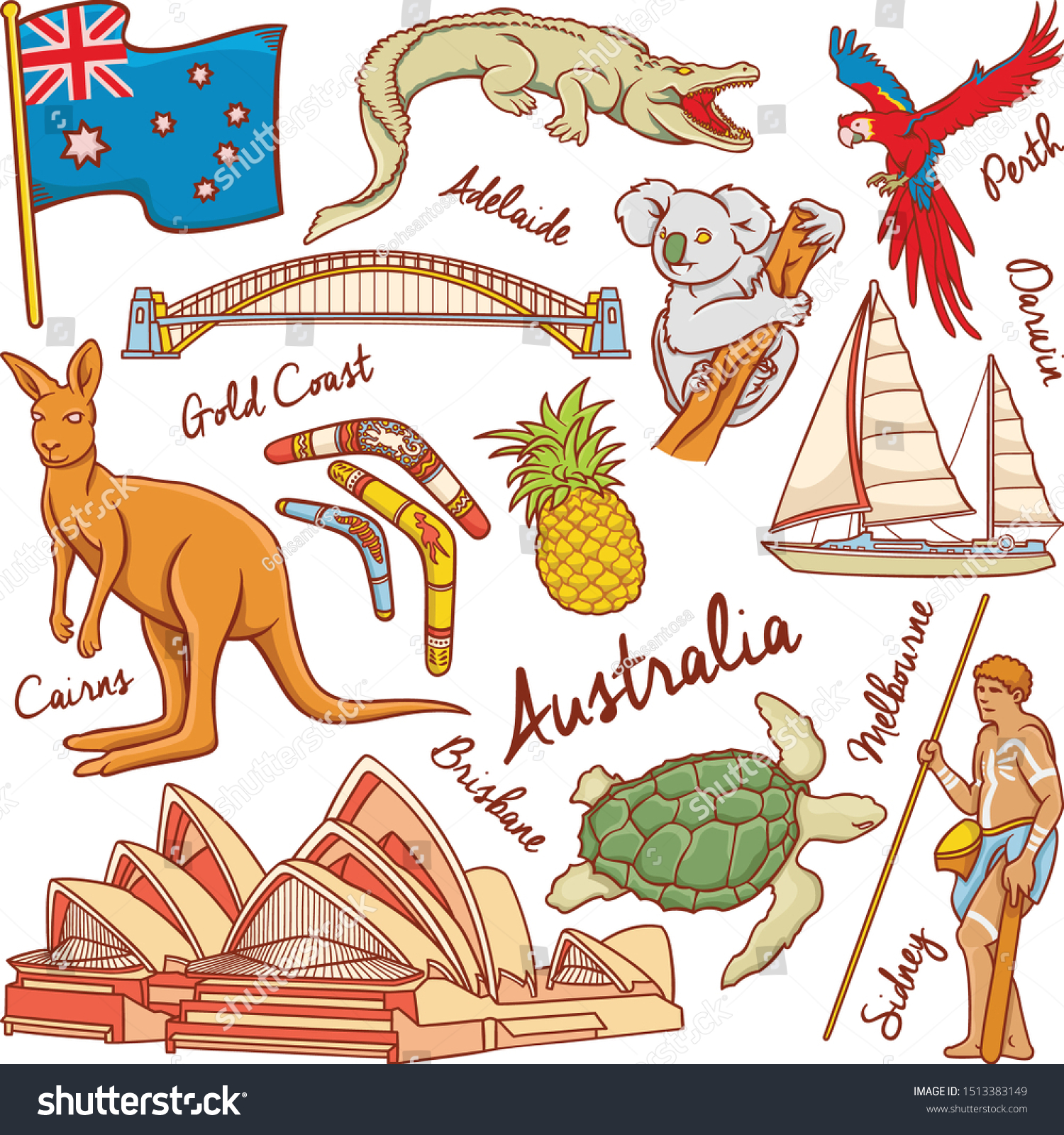 Australia Nature Culture Icons Doodle Set Stock Vector (Royalty Free ...