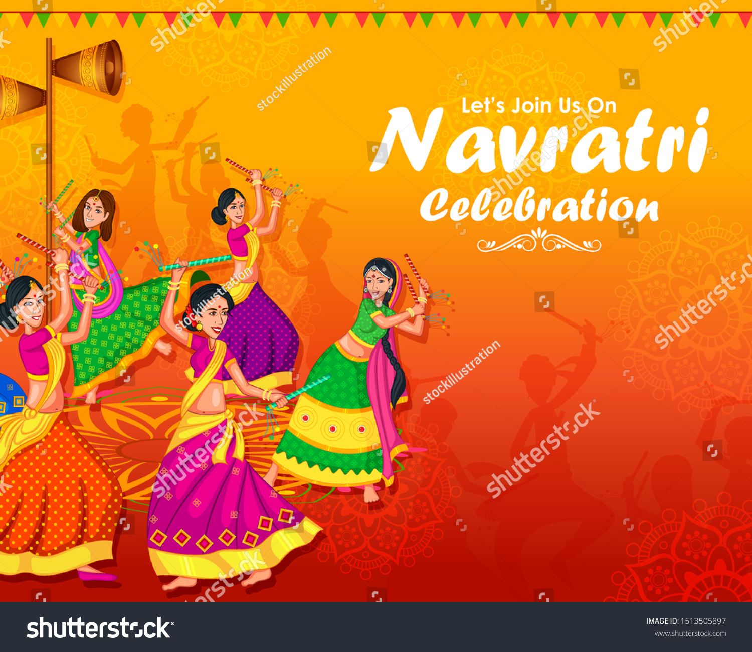 Couple Performing Garba Dance Dandiya Raas Stock Vector (Royalty Free ...