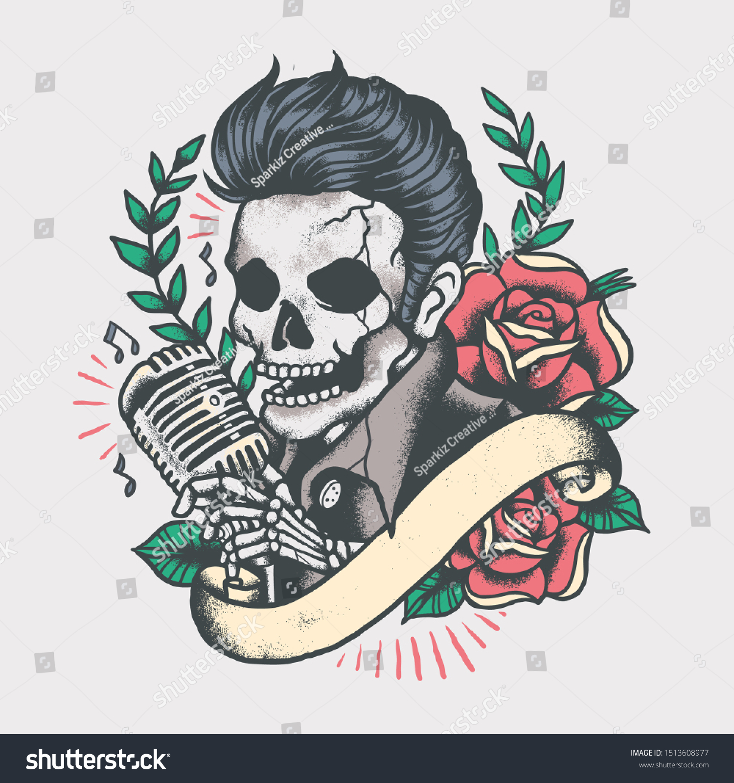 Elvis Skull Face Oldschool Musician Stock Vector (Royalty Free ...