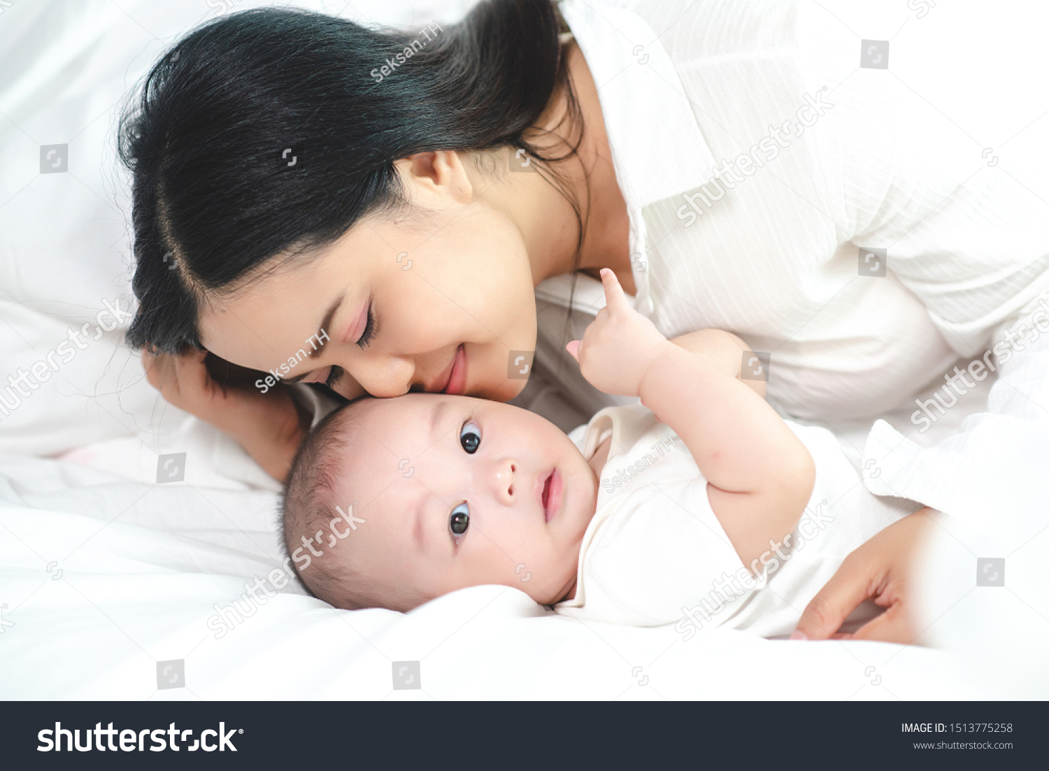 Asian Mother Kiss Her Baby Son Stock Photo 1513775258 Shutterstock