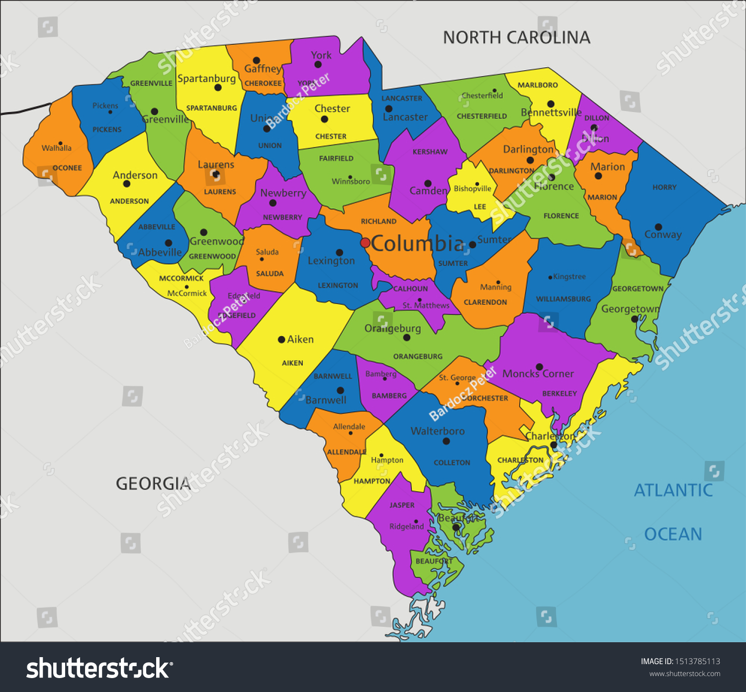 Colorful South Carolina Political Map Clearly Stock Vector Royalty Free 1513785113 Shutterstock 6922
