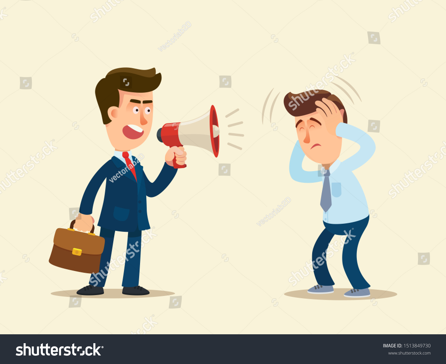 Angry Boss Businessman Shouting Megaphone Employee Stock Vector ...