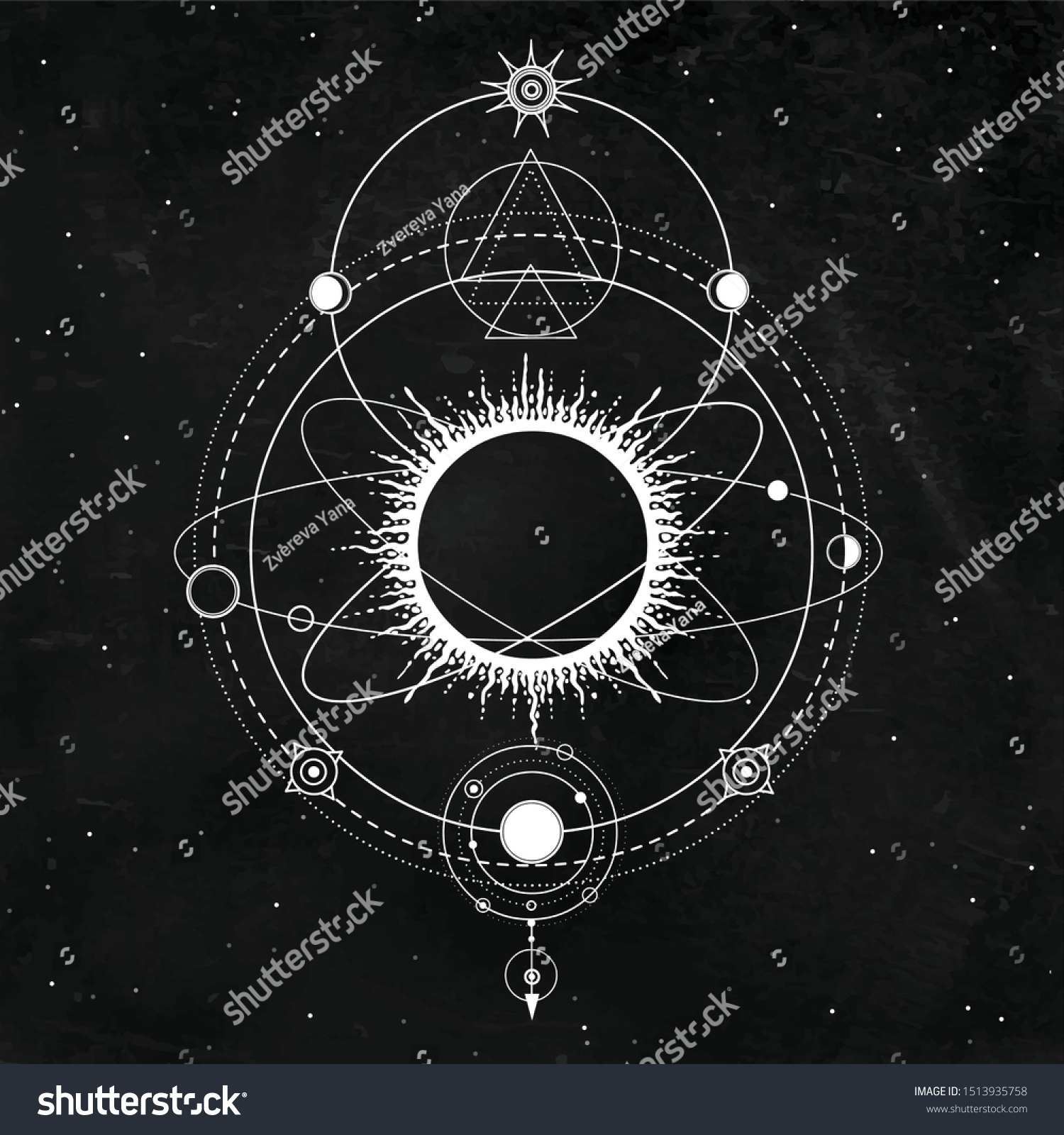 Mystical Drawing Stylized Solar System Moon Stock Vector Royalty Free