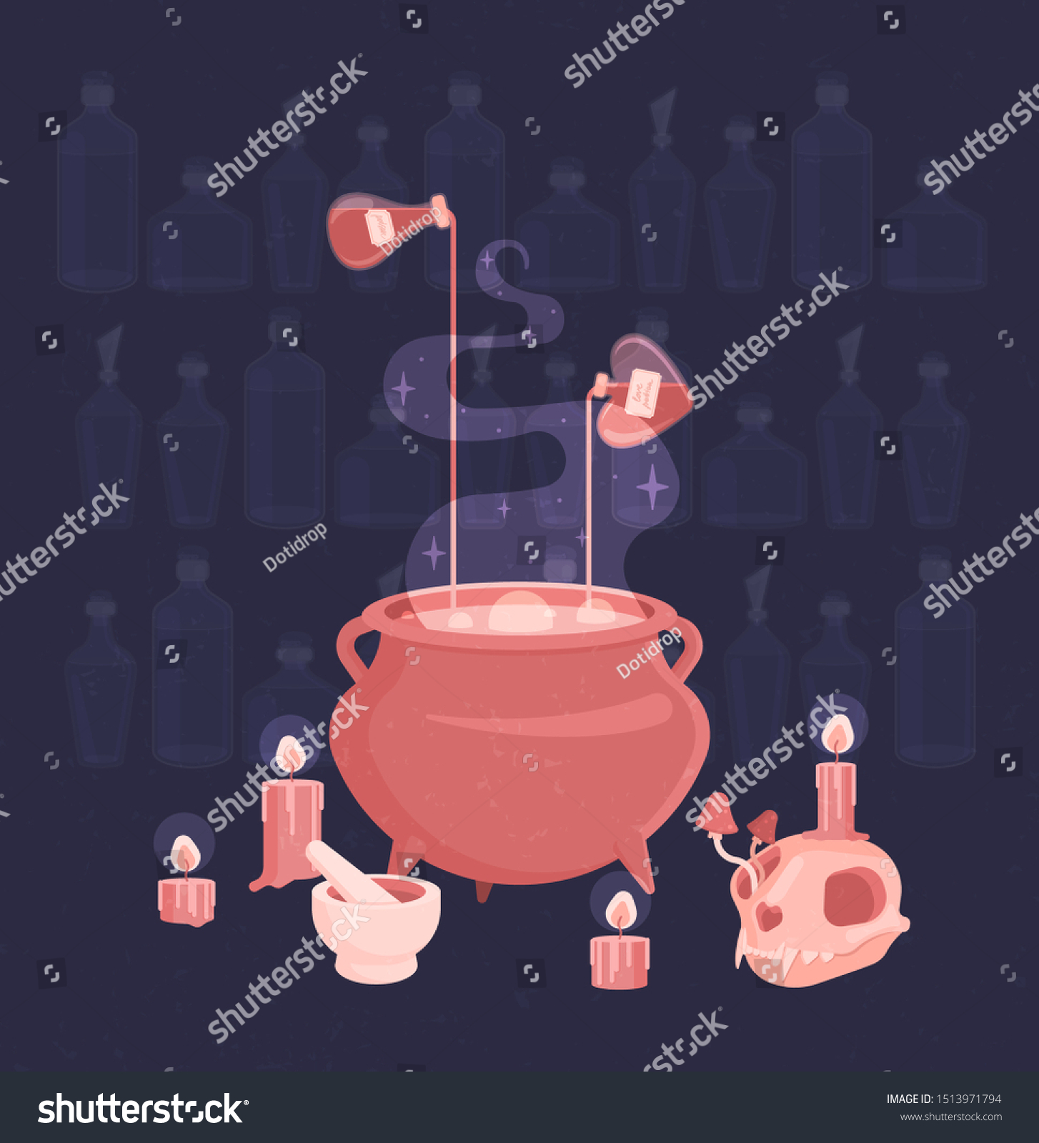 Witch Ritual Set Potion Brewed Cauldron Stock Vector Royalty Free 1513971794 Shutterstock 4114