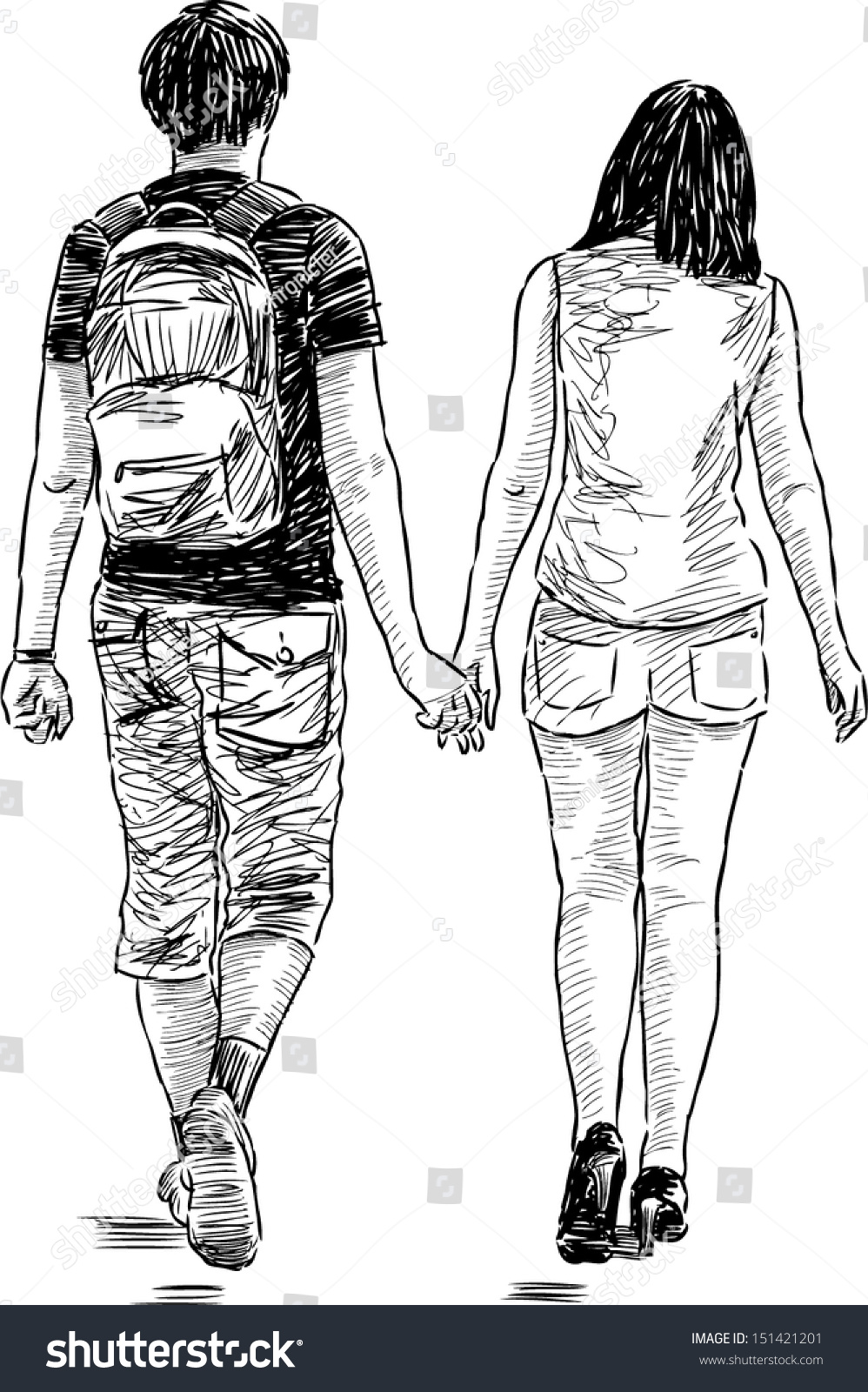 Walking Young Pair Stock Vector (Royalty Free) 151421201 | Shutterstock