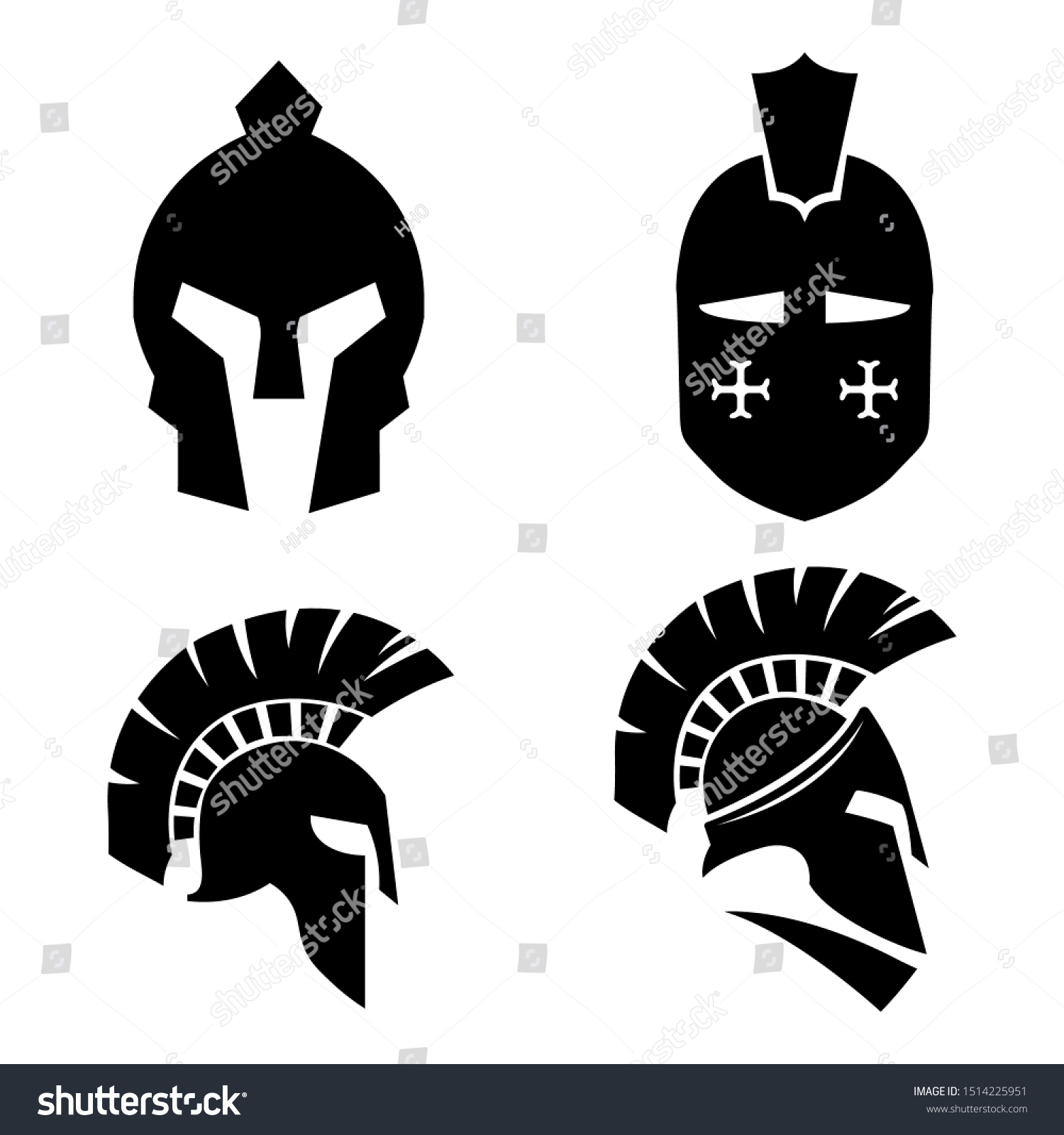 Silhouettes Spartan Helmet Isolated Background Vector Stock Vector ...