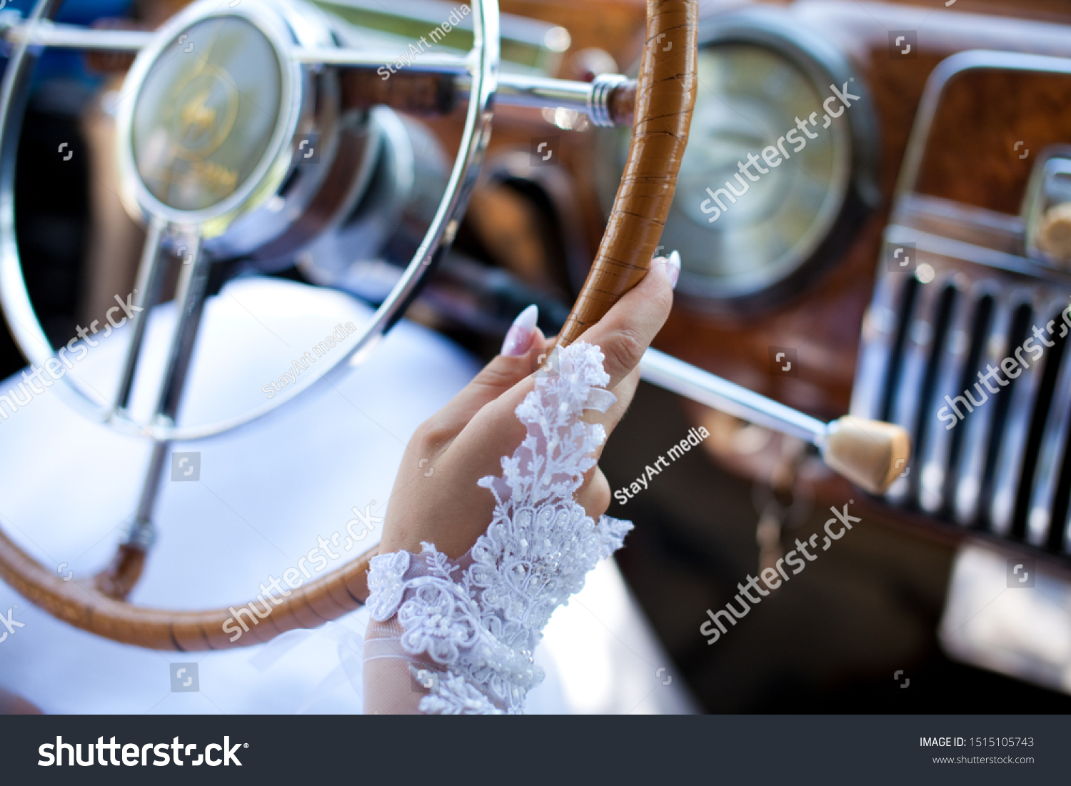 Brides Hand On Steering Wheel Retro Stock Photo 1515105743 | Shutterstock