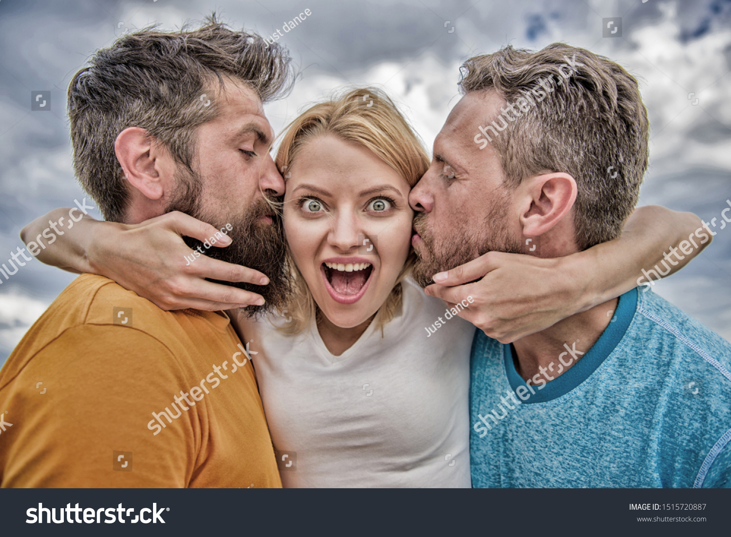 Girl Hugs Two Guys Love Triangle库存照片1515720887 | Shutterstock