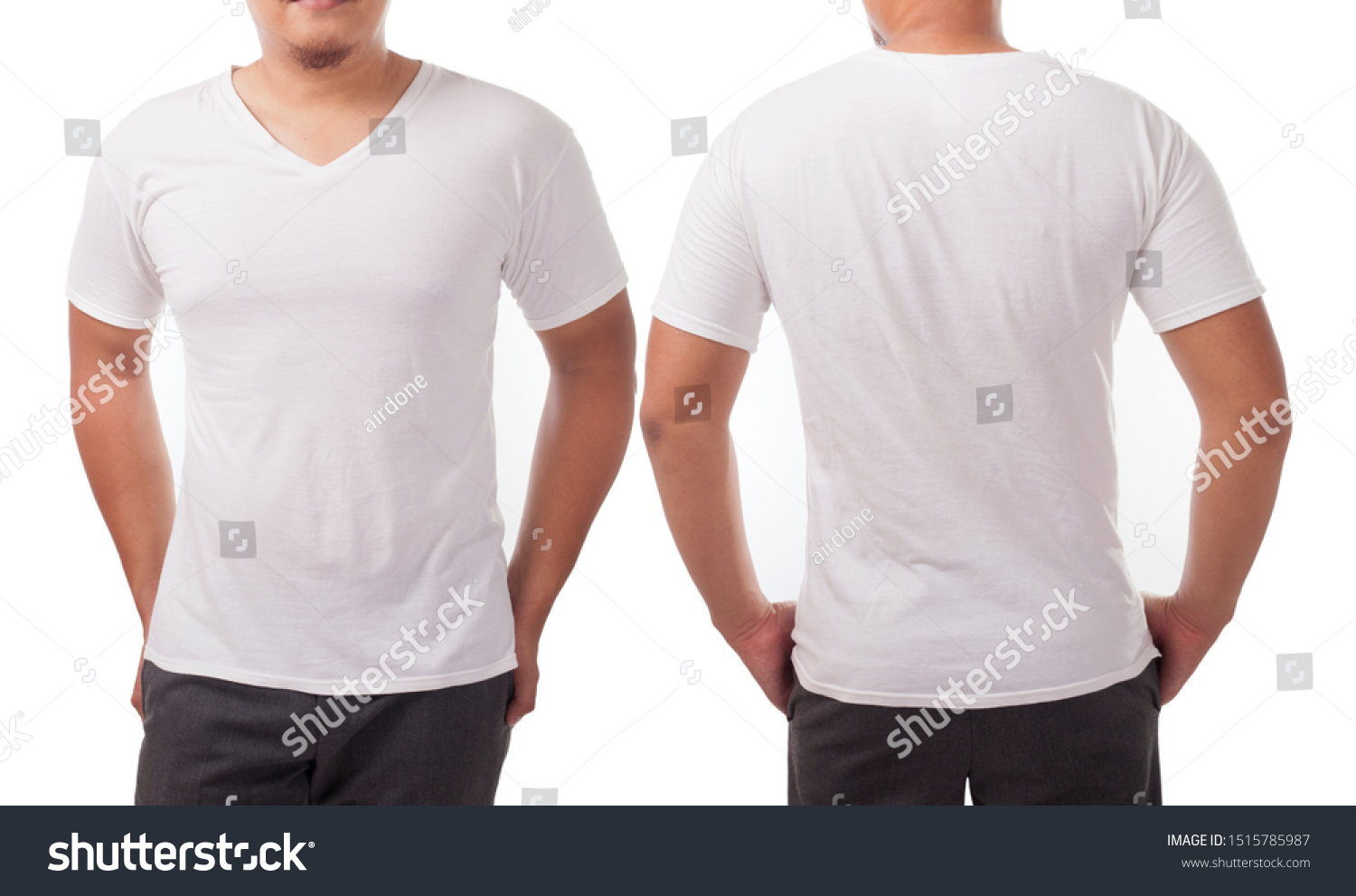 White Vneck Tshirt Mock Front Back Stock Photo 1515785987 | Shutterstock