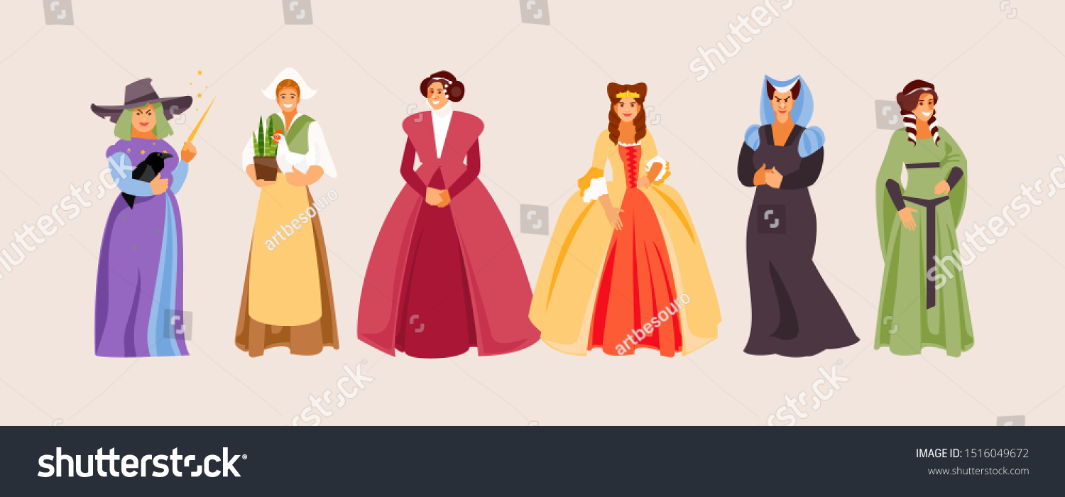 Set Medieval Female Characters Princess Queen Stock Vector Royalty Free 1516049672 Shutterstock