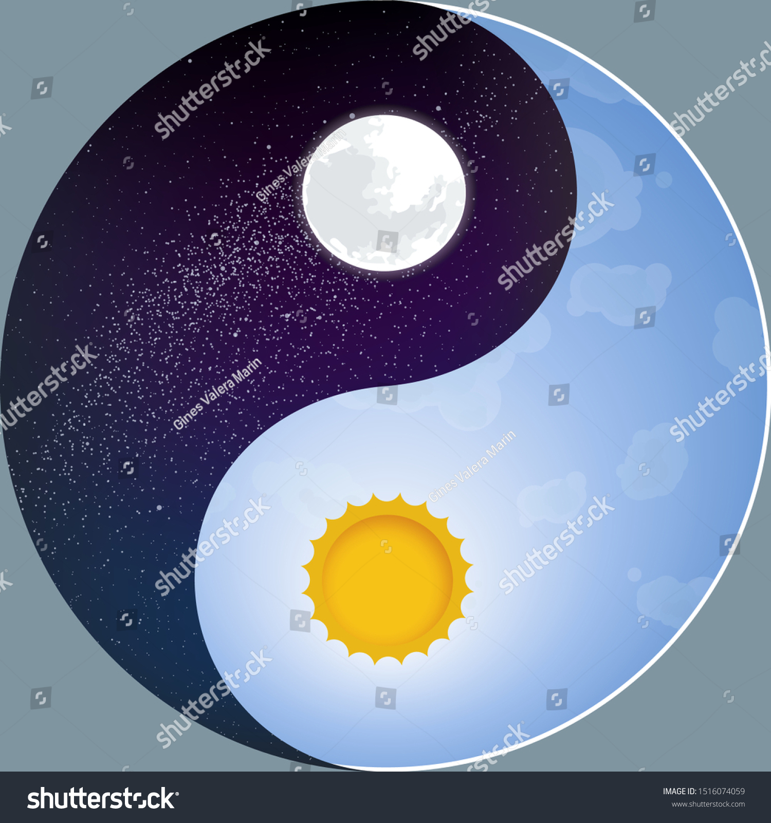 Vector Illustration Nature Yin Yang Sun Stock Vector (Royalty Free ...